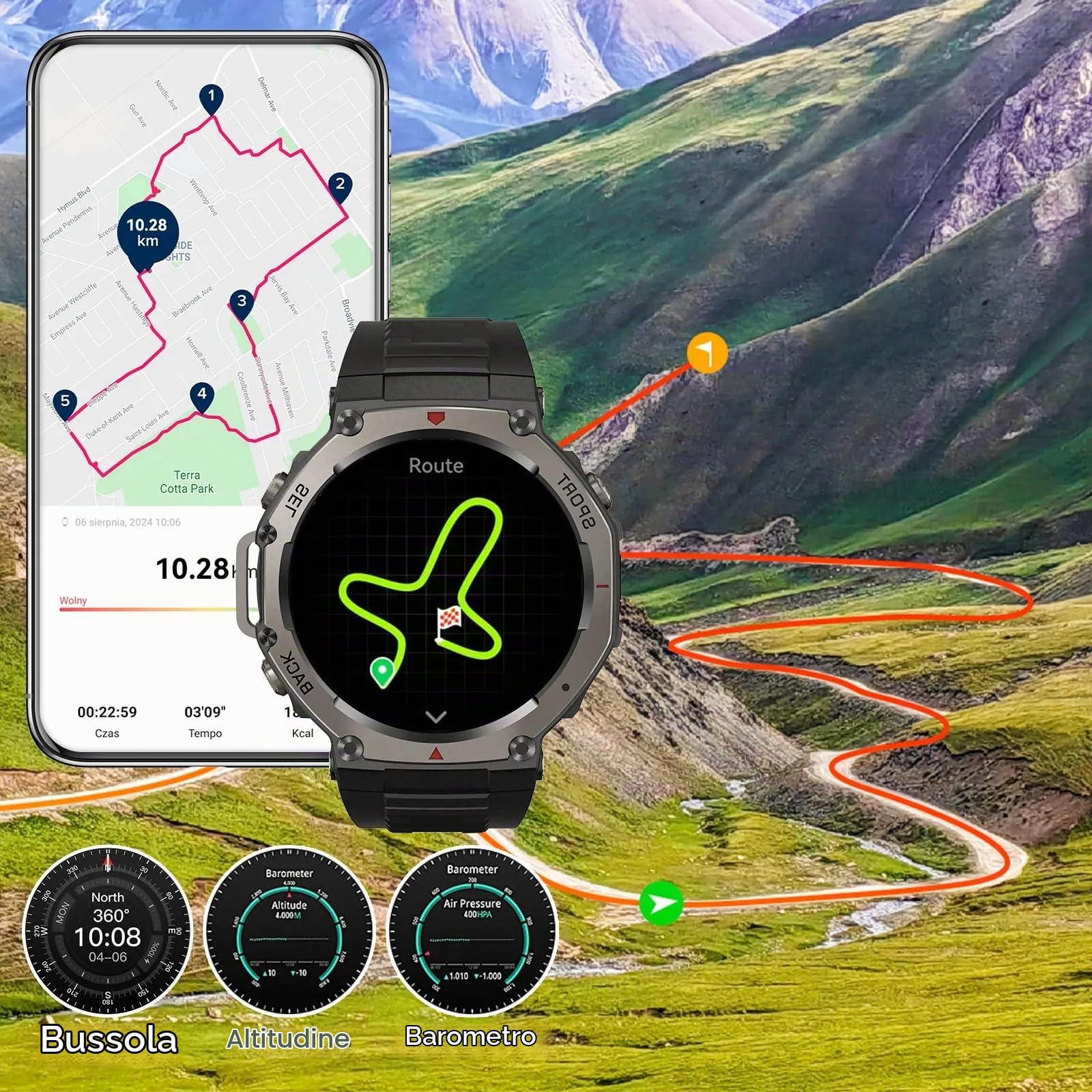 Sekoda Gps Smartwatch Uomo – 20 Sport, GPS Preciso, Cardio e Sonno | Display 1.96" HD, 10 giorni batteria, impermeabile 5ATM, notifiche smart, controllo musica e fotocamera, design leggero.