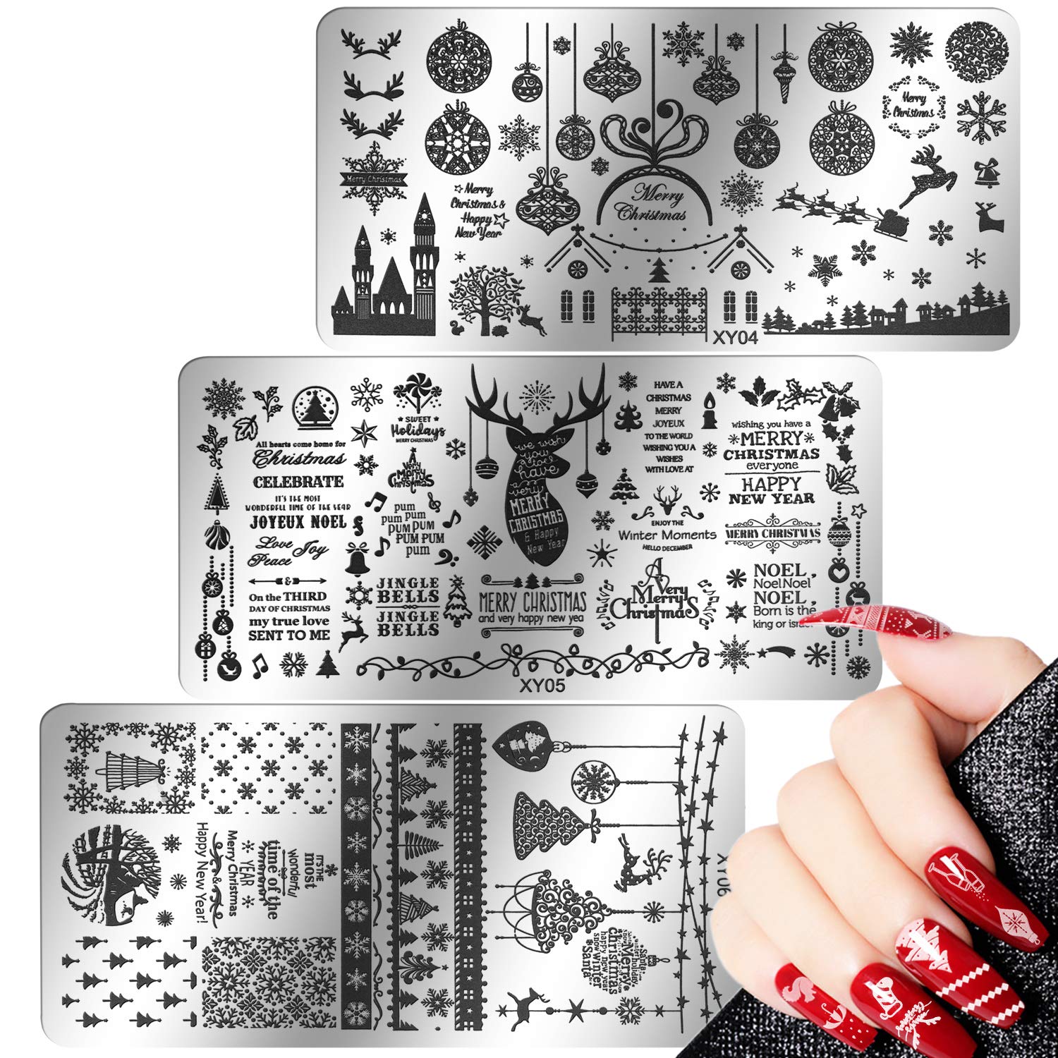 6 Pcs Christmas Nail Stamping Plate, MWoot Natale Fiocco di neve dei cervi dell'albero Nail Art Unghie Timbro Nail Art Stamp Plates Chiodo quadrato rotondo