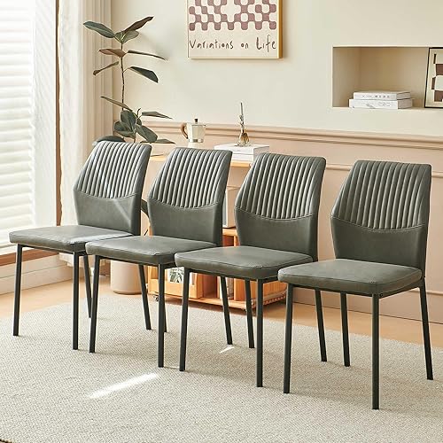 Miniatura 4 de Howtek Juego de 4 sillas de comedor modernas, de piel sintética, con superficie impermeable y patas de metal para cocina, sala de estar, dormitorio,