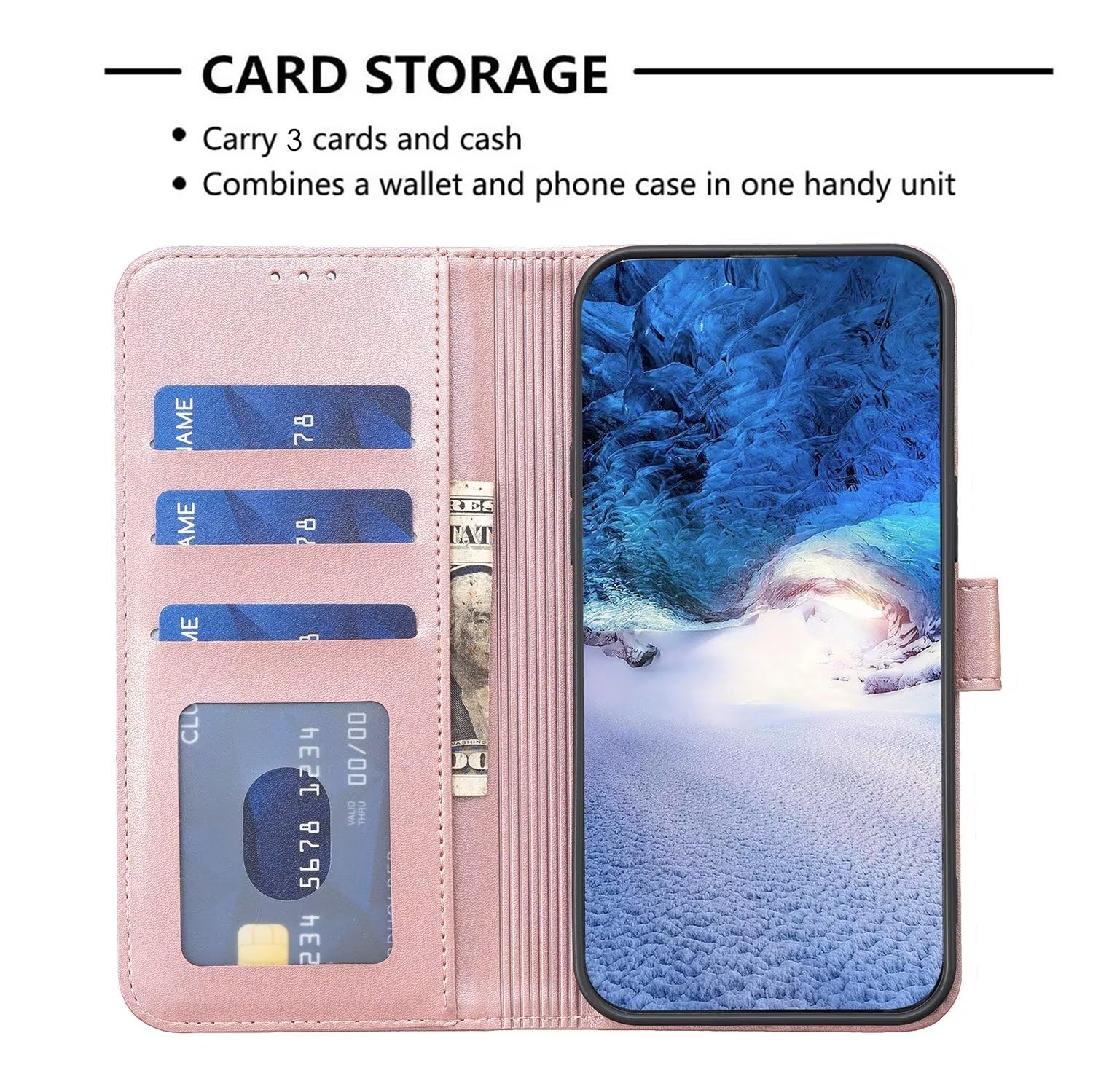 CXTcase Cover Pelle PU Portafoglio Custodia a Libro in Pelle Protettiva Flip Caso Custodia Xiaomi 14 Pro Rosa Rossa