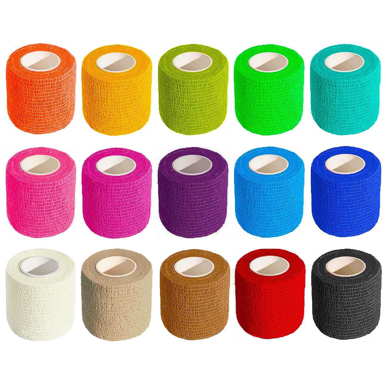 NELLHOMY 15 Rollen Selbstklebender Verband Bandage 5cm*4,5m Verband Selbstklebend,Elastischer Fixierbinde Haftbandage Kohäsive Bandage Elastische Binde für Sport Vet Wrap Pet für Katze,Hund,Pferd
