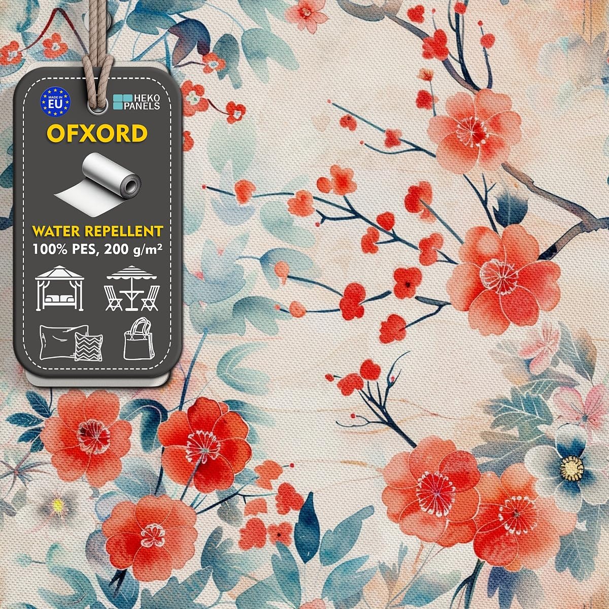 HEKO PANELS Tela Oxford impermeable primavera flores japonesas 5 metros 155