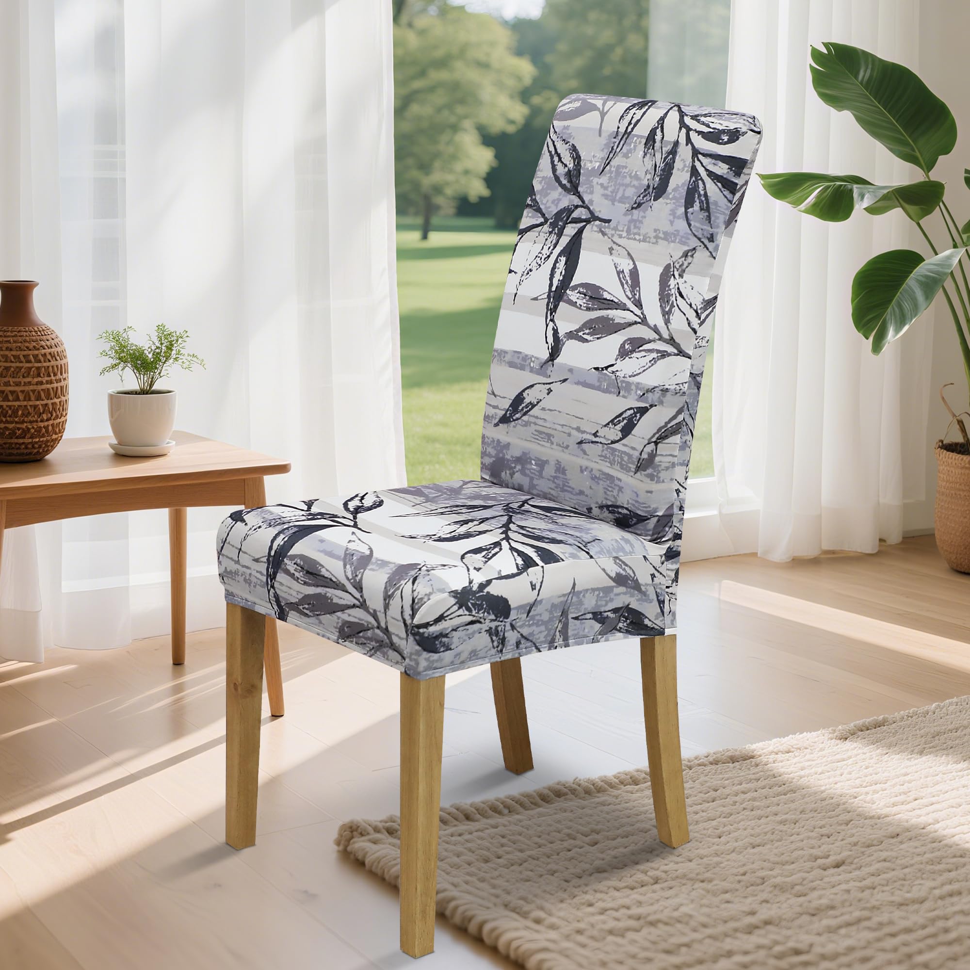 coprisedia con schienale、coprisedia elasticizzati、coprisedie antigraffio gatto、copri sedia da ufficio (set da 2/4/6 pezzi con schienale) per salotti, cucine, feste e hotel. (6, Foglia grigia 3)