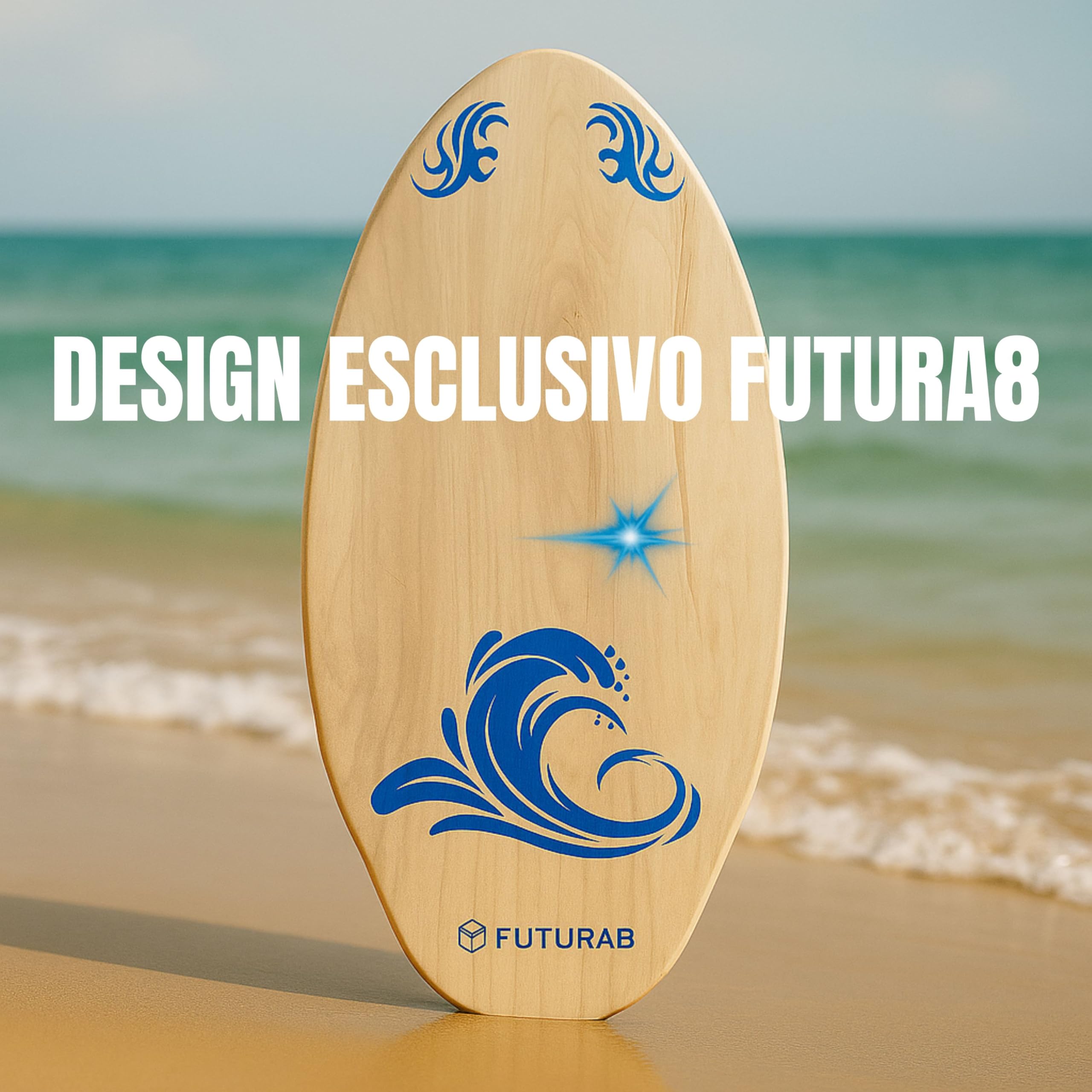 Skimboard Tavola in Legno FUTURA8 Antiscivolo Resistente all’Acqua – Tavola Skimboard Leggera per Adulti e Principianti – Skimboard Spiaggia Mare Sabbia Bagnata Onde Piccole