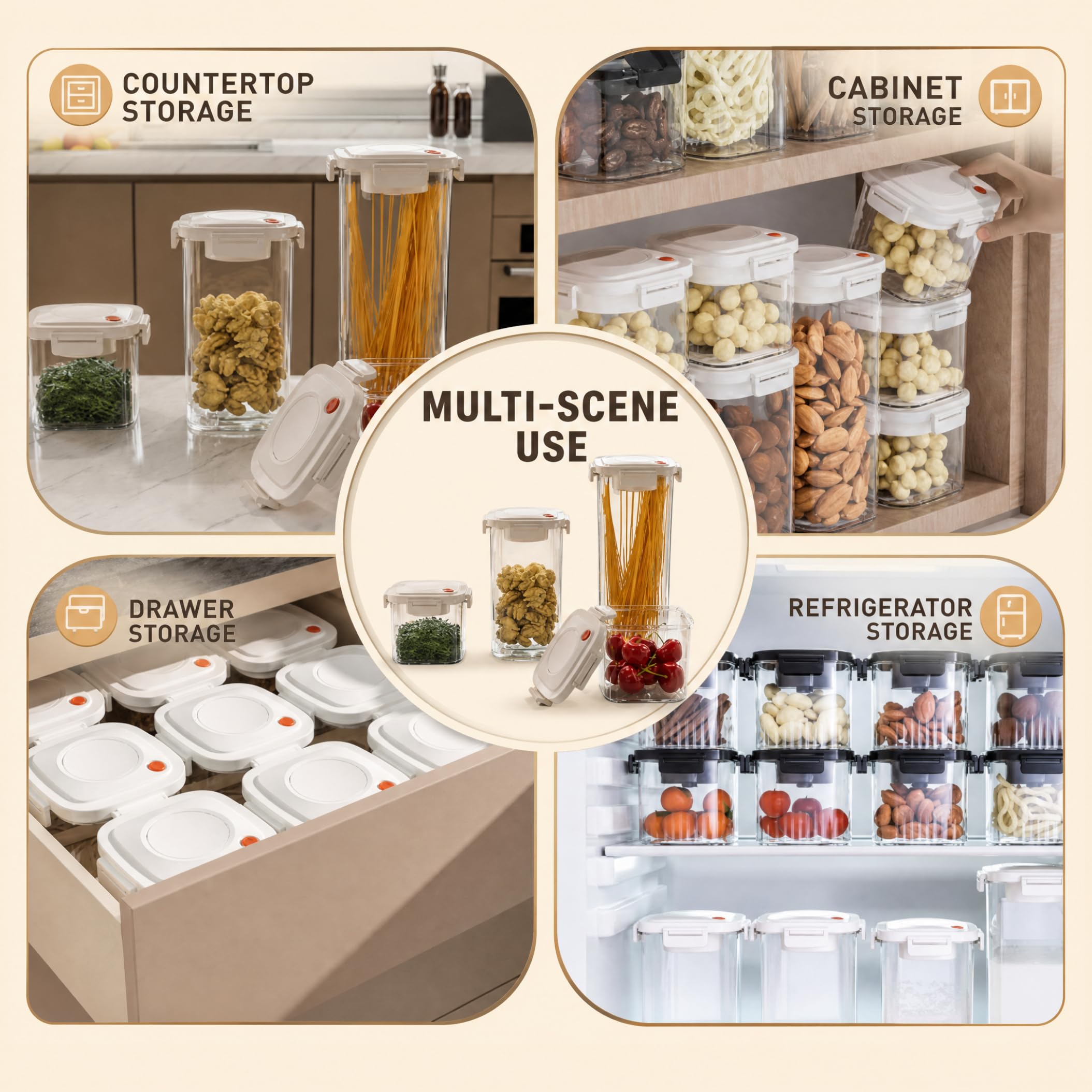 Vakuumbehälter für die Lebensmittelaufbewahrung, 3 Stück, 1800/1300/650 ml, Getreideaufbewahrung