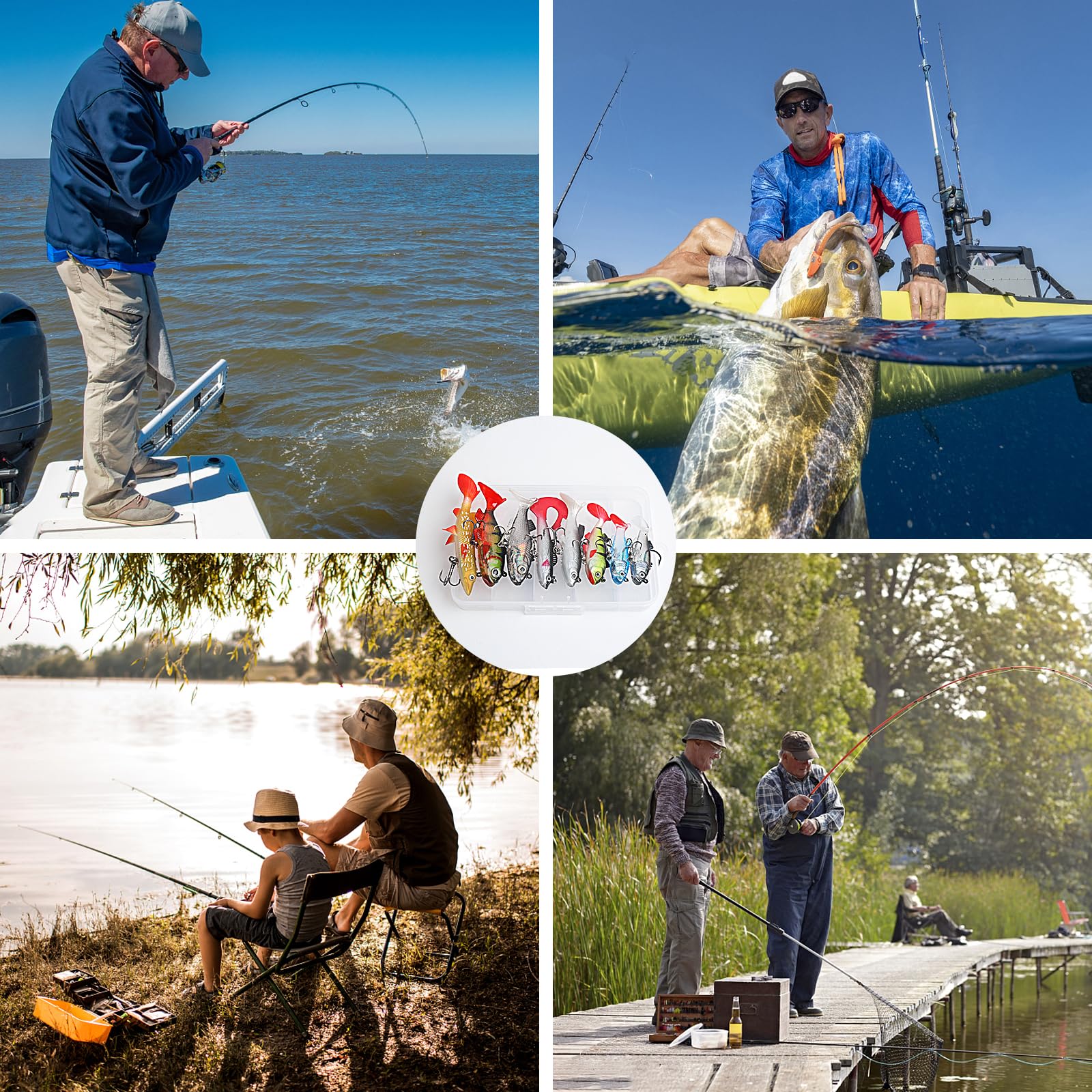 Realure 8 Pezzi Kit di Esche Artificiali Spinning Mare, 5 Dimensioni Shad Spinning, Esche da Pesca per Trote d'Acqua Dolce, Minnow Spin per Acqua Salata, Pesca Alla Trota, Spigola, Salmone