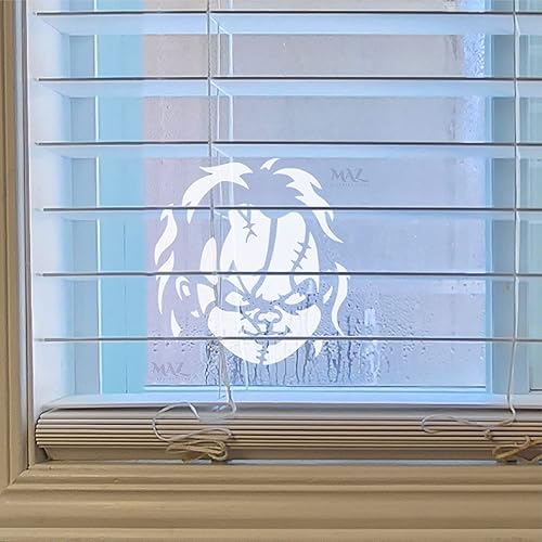 Miniatura 2 de Chucky Doll - Calcomanía de cara aterradora  Pared y decoración de parachoques para ventanas de automóvil, camión, portátil, blanco, MAZ-362