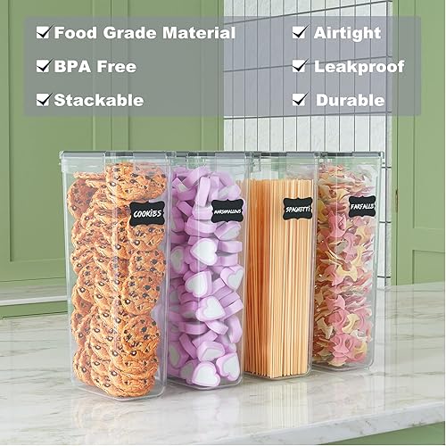 Miniatura 4 de Contenedores de pasta, 4 recipientes herméticos de almacenamiento de alimentos de 2.8 litros, recipientes de espagueti para organización y