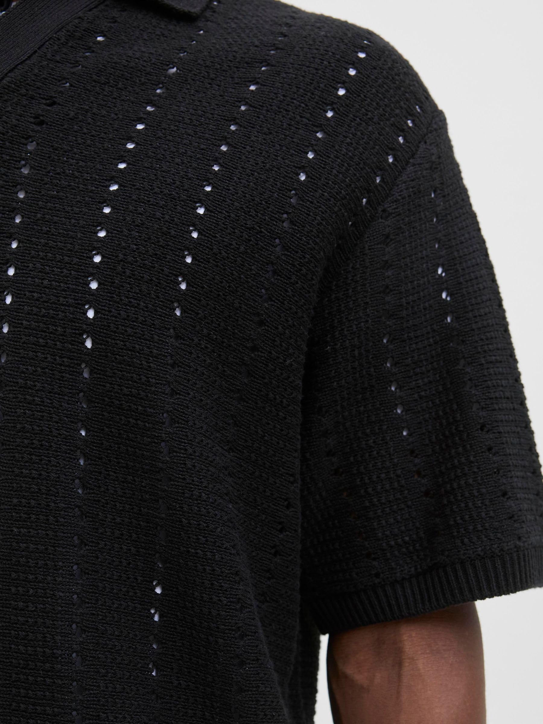 Jack & Jones Jorparos Knit Easter Ss Crochet Polo, czarny, M