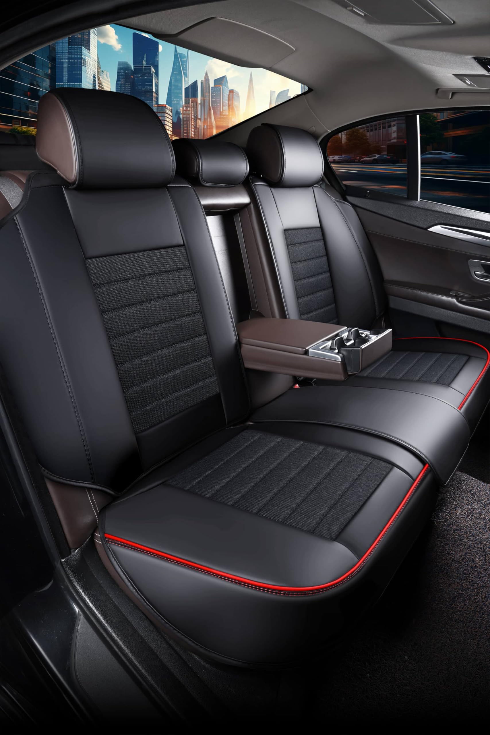 Autositzbezüge Universal für PKW & SUV – Premium Schonbezüge Komplettset Schwarz, hochwertig verarbeitet für mehr Sitzkomfort, Airbag-kompatibel Sitzauflage, für Vorder- und Rücksitze