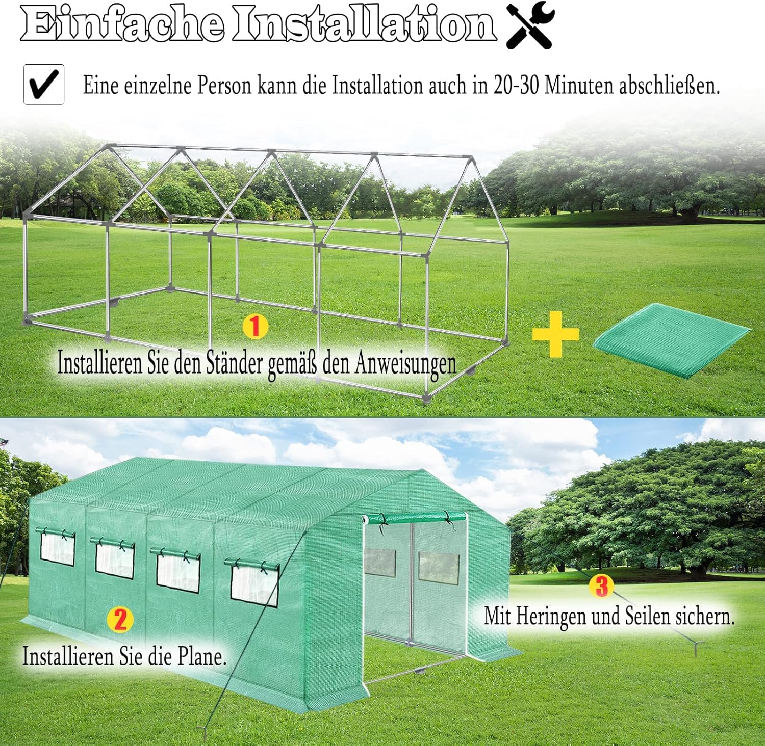 FIVMEN Szklarnia foliowa, 3 x 2 x 2 m, szklarnia ogrodowa z pilotem i drzwiami, szklarnia na pomidory, do ogrodu, zielona