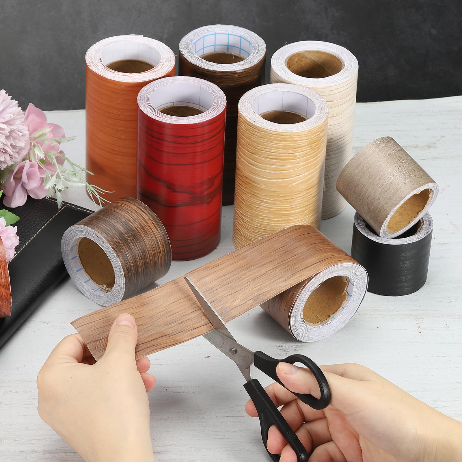 PATIKIL Pellicola Adesiva Legno 12cm x 10m, Nastro Autoadesivo Realistico con Texture Realistica per Porte da Pavimento, Tavoli, Armadi, Scrivanie, Ciliegio Rosso