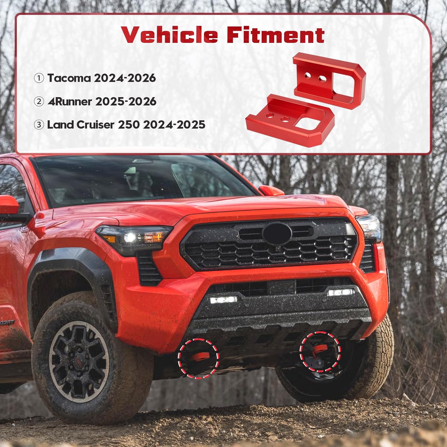 2 Pcs Front Tow Hooks Fit for Toyota Tacoma 2024-2026, 4Runner 2025-2026, Land Cruiser 250 2024-2025, Off-Road Truck Recovery Hooks Car Replacement Accessories Automotive (Red)