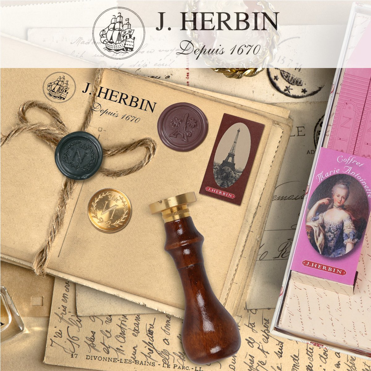 J.Herbin, 1 Set de cire traditionnelle + sceau fleur de Lys
