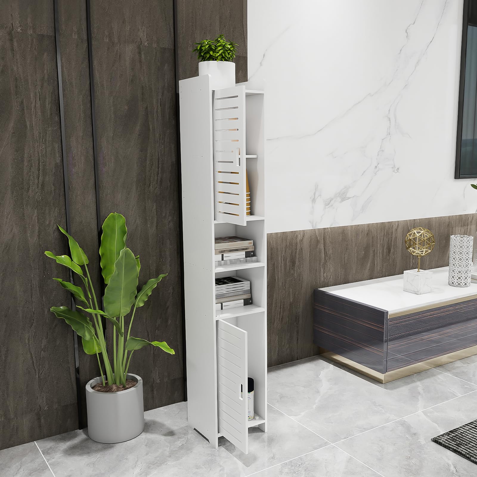 homewell - Armadietto per bagno impermeabile, scaffale da terra per bagno, armadietti alti per bagno, a libera installazione adatto per soggiorno, cucina e bagno, bianco (26 * 22 * 118 cm)