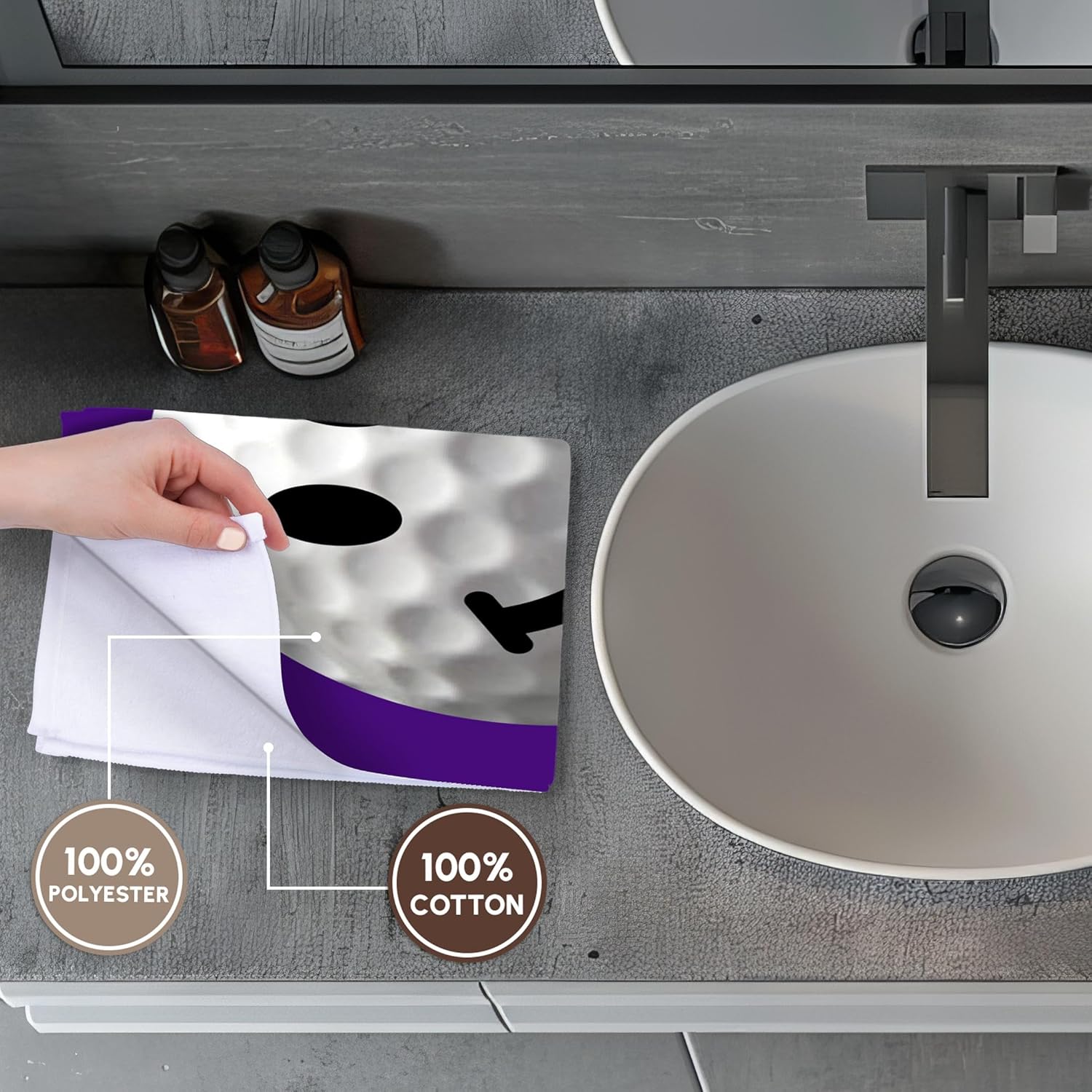 3dRose Smiling face Golf Ball - Happy White golfball - Golfer Gift - Smilie on Dark Blue Purple Background 22x30 Bath Hand Pool Towel