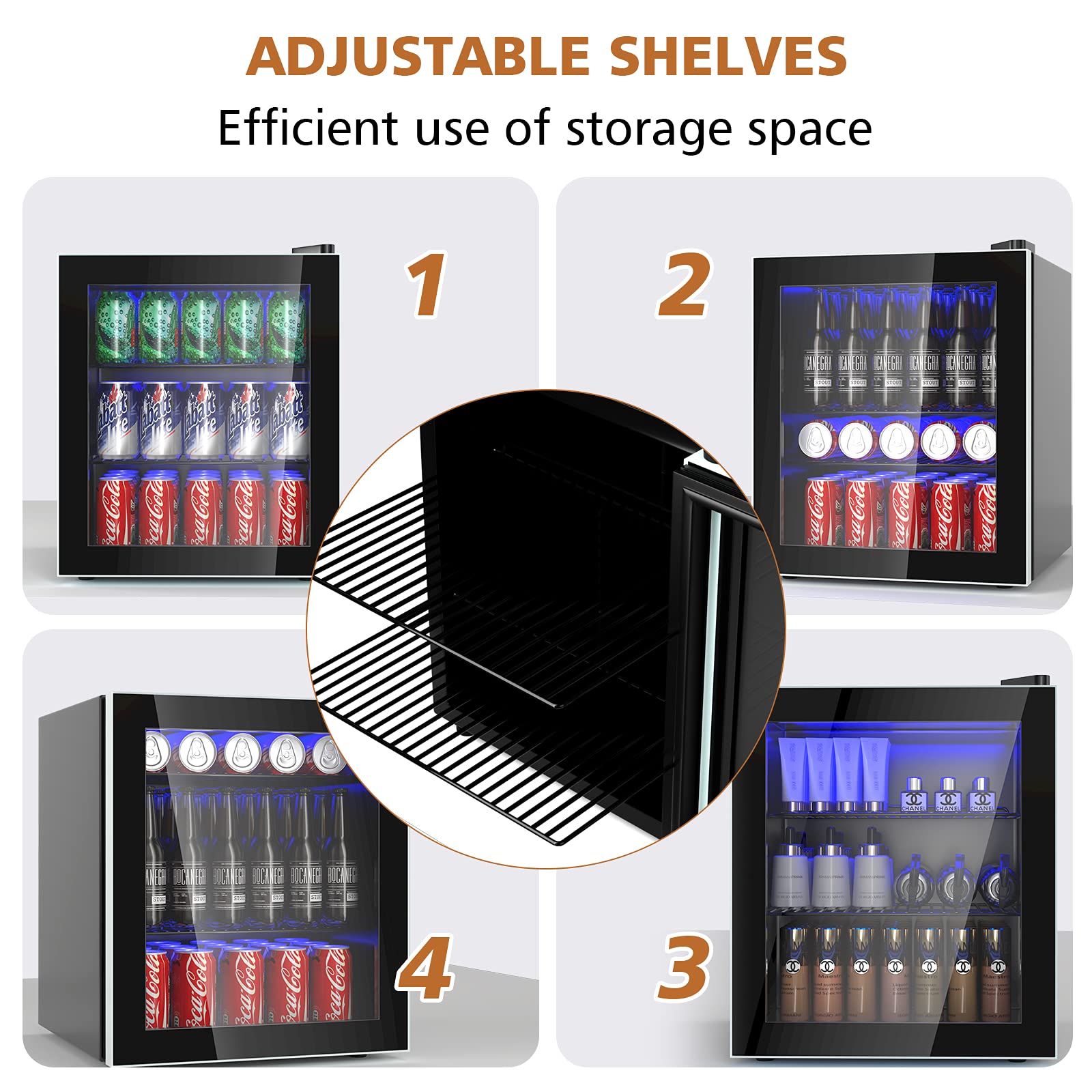 Arlime Mini Fridge, Drink Cooler, 60 Can, Beverage Refrigerator With Glass Door, Removable Shelves For Soda Beer Wine, Small Drink Refrigerator For Bedroom, Office, Home Kitchen, Bar, 1.6 Cu. Ft. on Fridge.com - View 5