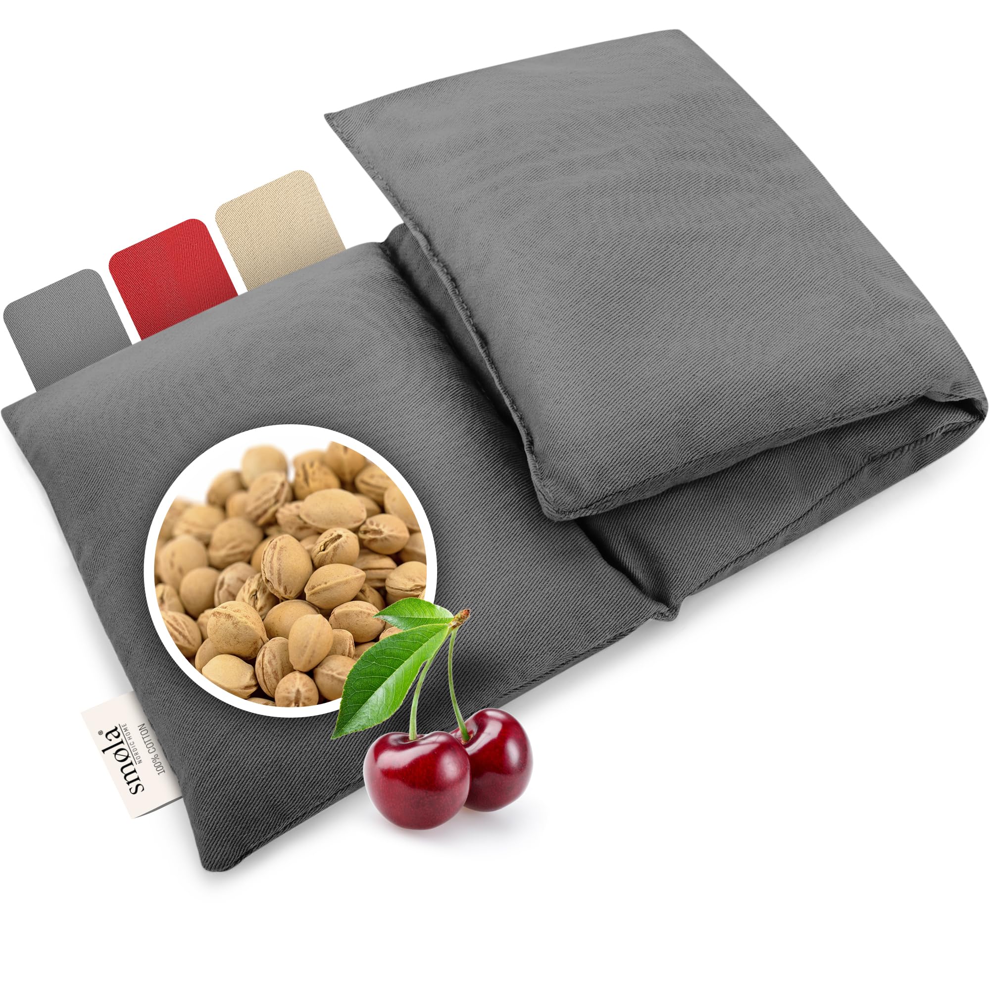 Grand coussin avec noyaux de cerise pour micro-ondes I 3 chambres 47 x 19 cm Coussin avec grains pour dos, cou et épaules I 850 g de noyaux de cerise I Bouillotte pour reins