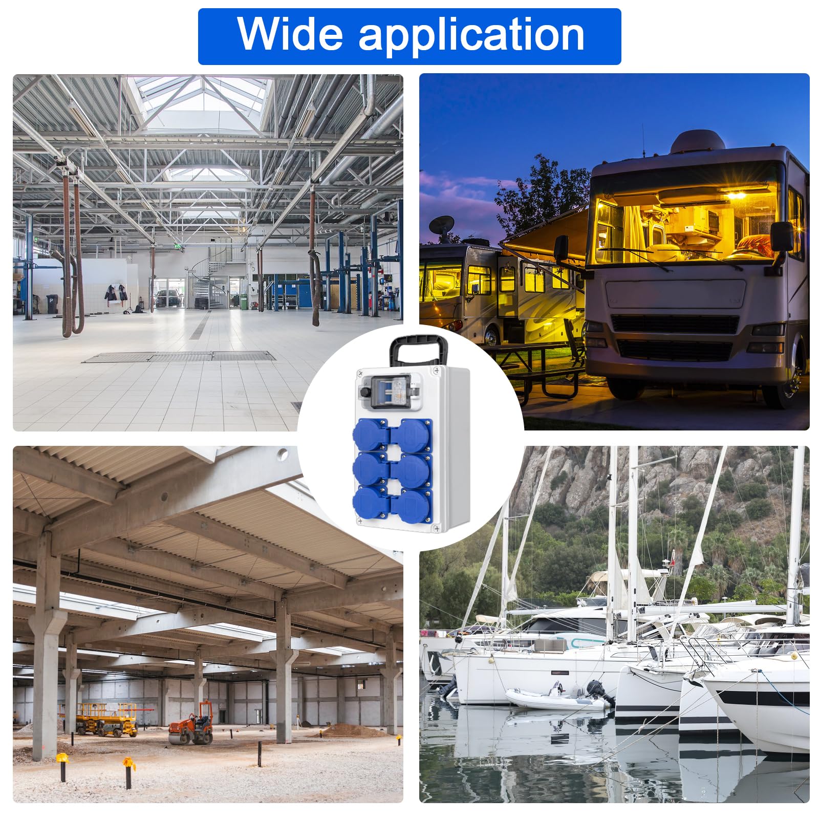 Distributore di Corrente per Cantieri con Interruttore FI 2P+N 32A, Distributore a Parete con 4 Spine di Messa a Terra 250V/16A, Distributore a Superficie per Edilizia, Industria, Uso Esterno