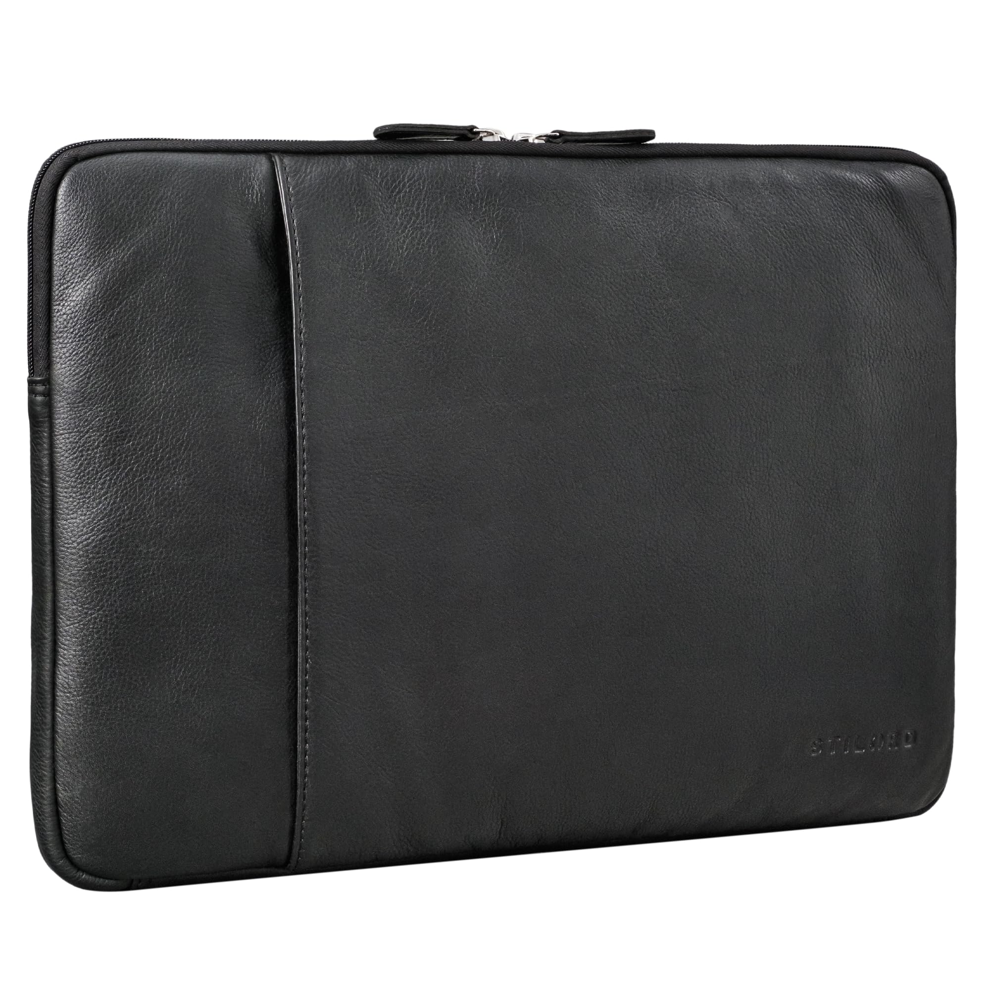 STILORD 'Ino' Etui na Laptopa 15,6 Cala Skórzany W±ska Aktówka Mêska i Damska Torba na Dokumenty A4 Laptop Sleeve z Prawdziwej Skóry, Kolor:czarny