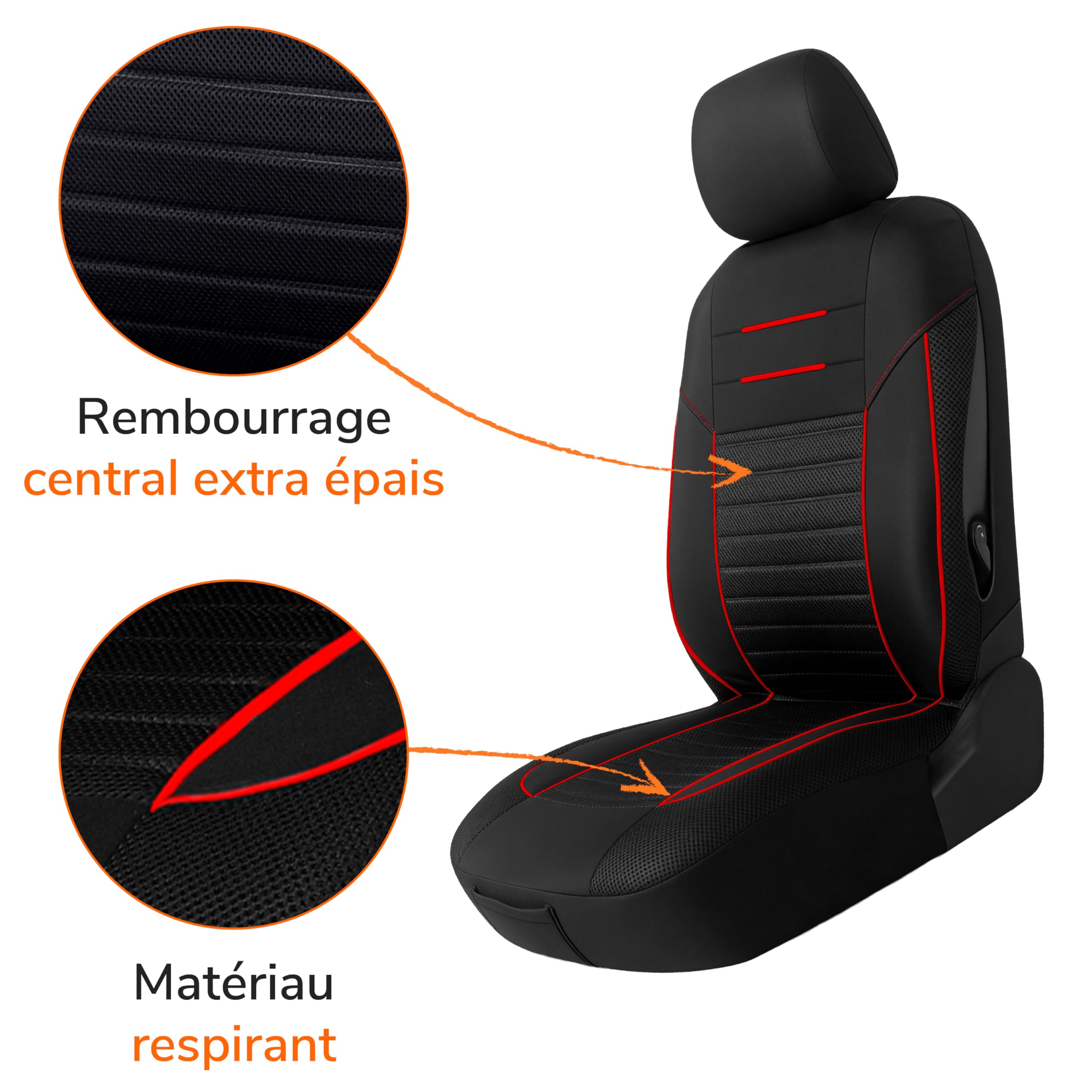 upgrade4cars Ensemble Housses Sièges Universel Version 2026 | Housses pour Avant et Banquette Arrière en Rouge | Accessoires Intérieur Auto Décoration