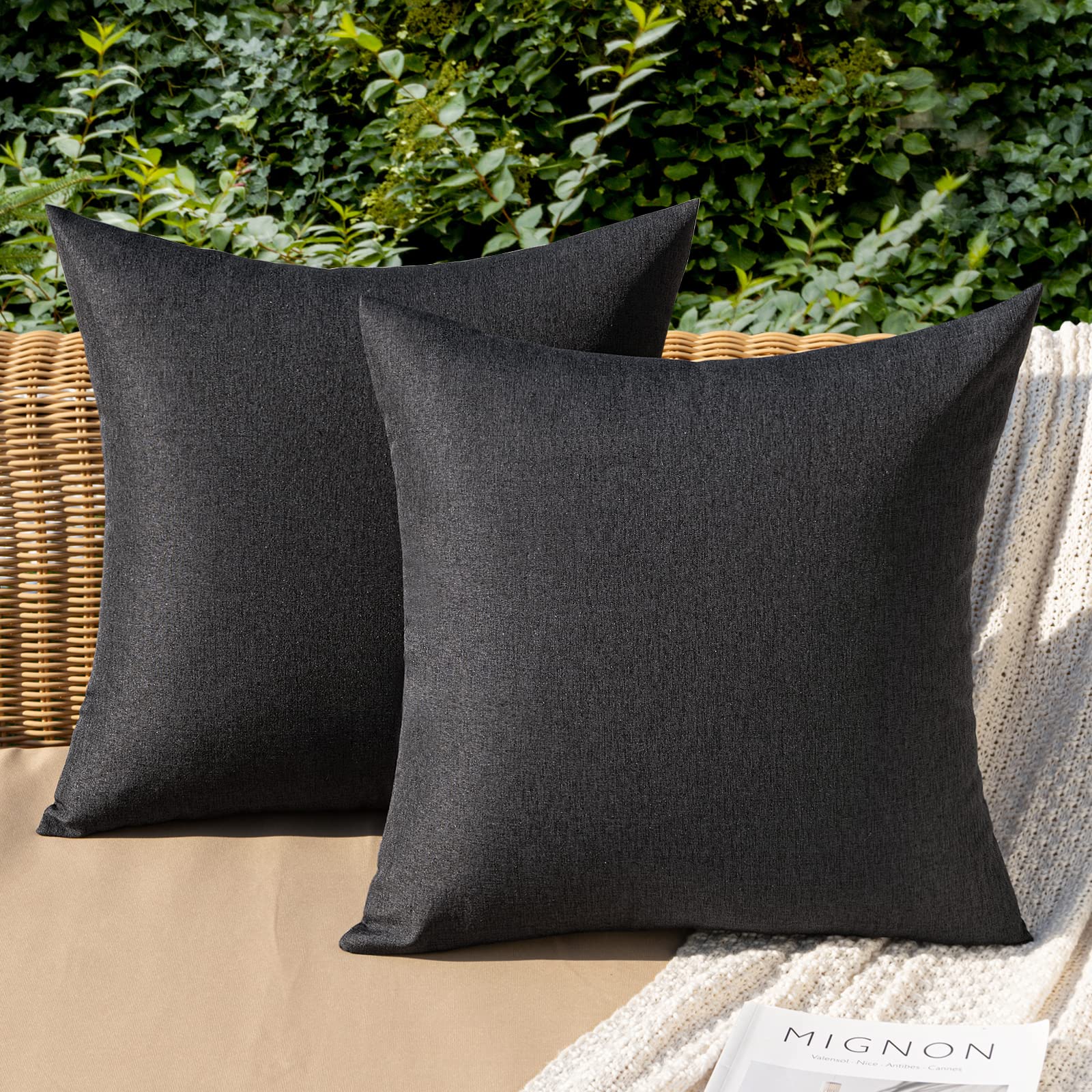 MIULEE Pack of 2 Decorative Outdoor Solid Waterproof Throw Pillow Covers Faux Linen Garden Farmhouse Cushion Cases for Halloween Tent Balcony Couch