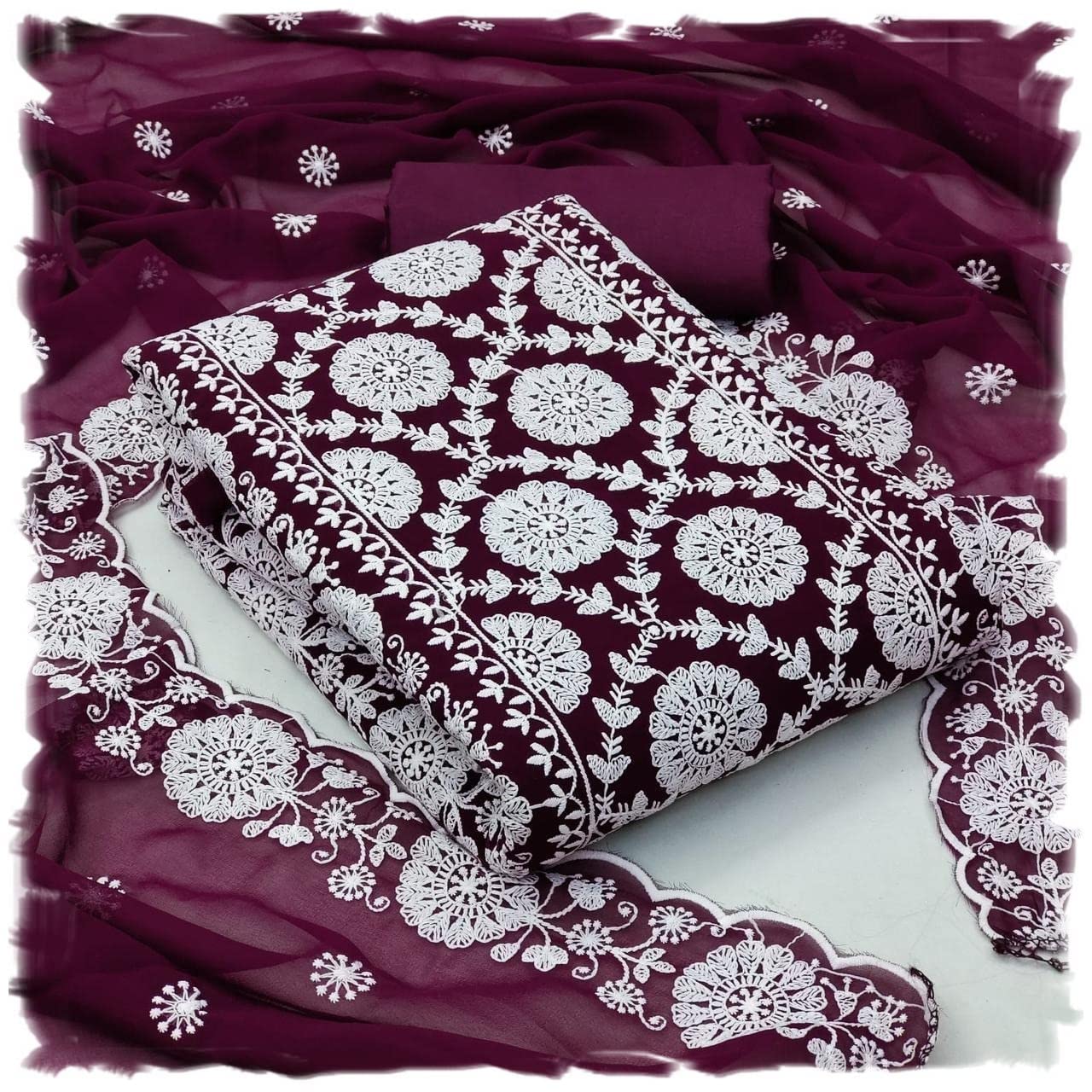 Param Creation most trending Very Affordable And casual Wear With Latest And Beautifull Unique Embroidered Unstitched Dress Material in Foge Georgette fabric for ladies