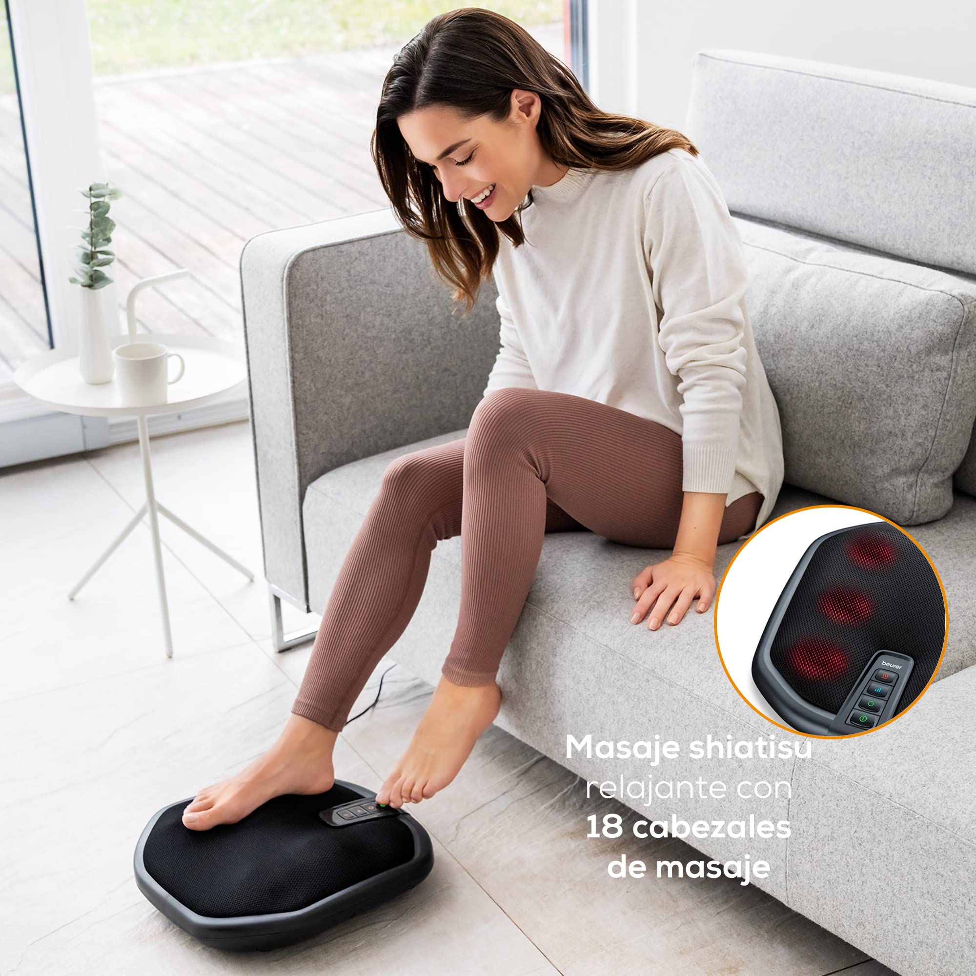 Beurer FM 70 Aparato de masaje Shiatsu para pies y espalda, masaje relajante con función de calor conmutable para aliviar la tensión, material agradable, con función de desconexión automática