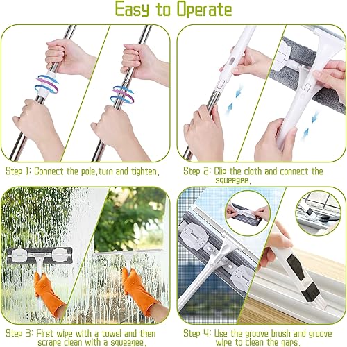 Miniatura 6 de Mytium Escobilla de ventana 2 en 1 kit de escobilla de limpieza de ventanas (escobilla separable) con barra de extensión de 55 pulgadas de mango