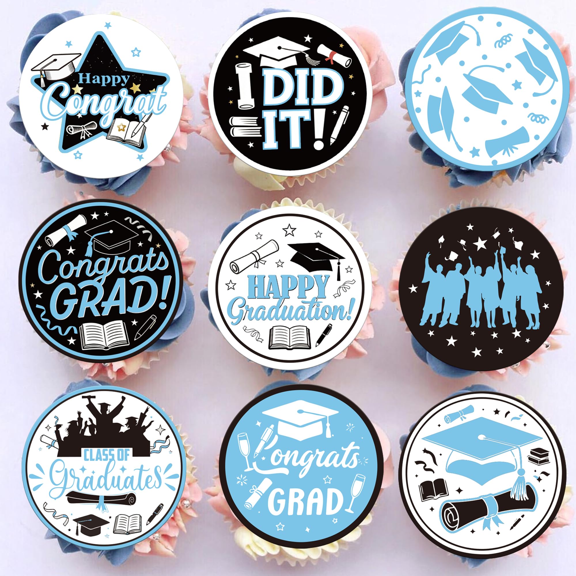 SYKYCTCY 60 Pack Edible Class of 2026 Cupcake Toppers Wafer Paper 2026 Graduation Cupcake Picks So Proud of You Done Diploma Grad Cap Cake Decorations for 2026 Graduation Theme Party Supplies