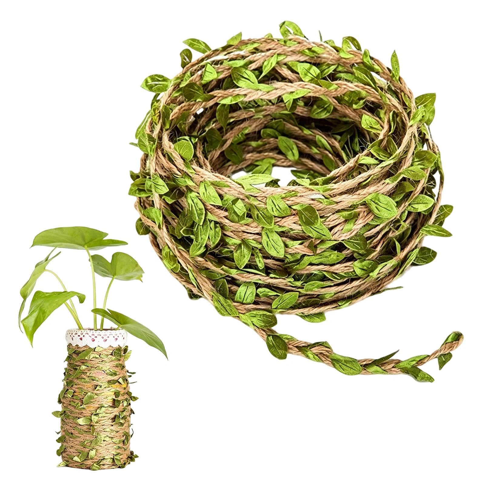 20M Artificial Fake Vines, Green Foliage Jute Twine Leaf Garland, Vintage Rattan Leaf String for Wedding Home Garden DIY Craft Decoration