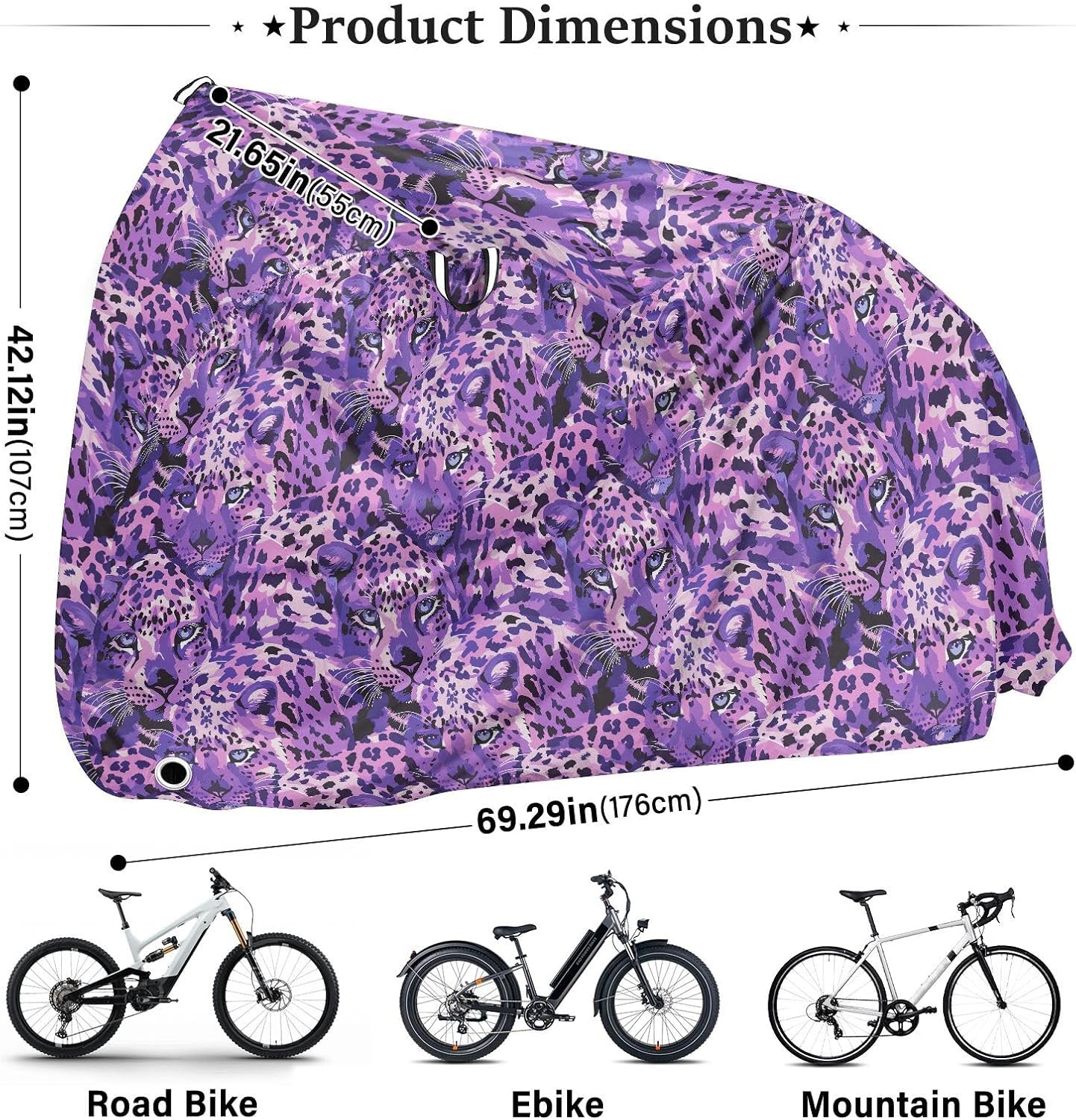 ALAZA Purple Leopard Print Bike Cover Waterproof Outdoor Ebike Bicycle Covers Tarp Protection for 1/2 Bikes, Sun UV Dust Wind Proof
