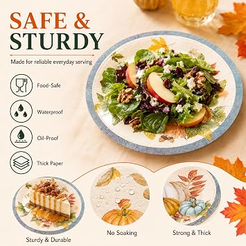 50PCS Fall Pumpkins Paper Plates, 7Inch