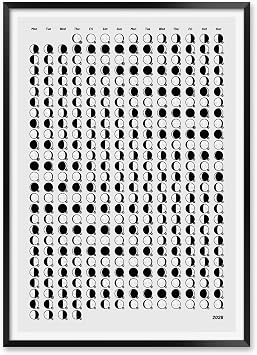 MeloPrints 2026 Moon Phases Calendar Print, Single Page Lunar Cycle Wall Poster with Daily Moon Illustrations