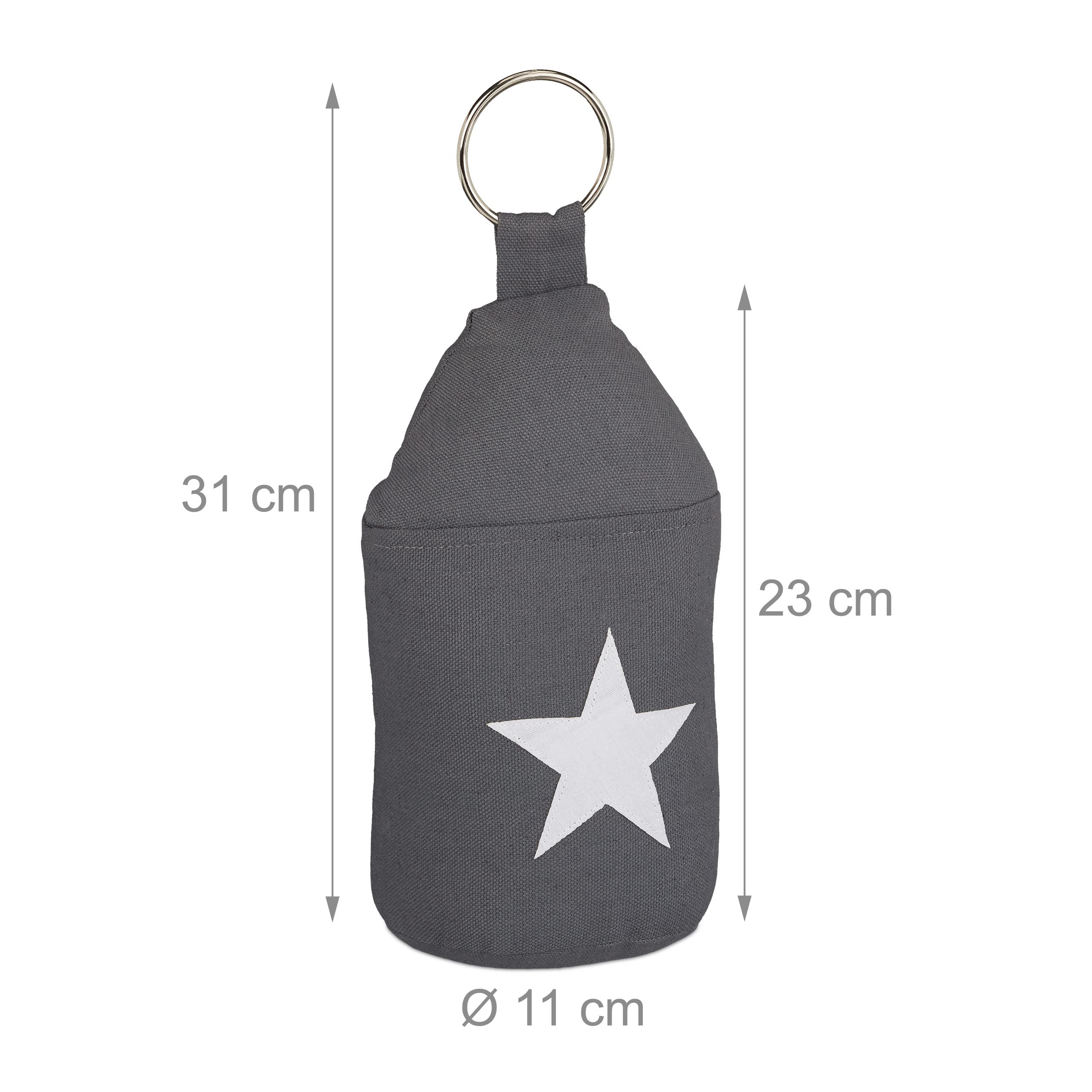 6x Fermaporta a Pavimento in Stoffa, Sacchetto Alto con Stella e Manico, Bloccaporta HLP 25 x 12 x 12 cm, Grigio Scuro
