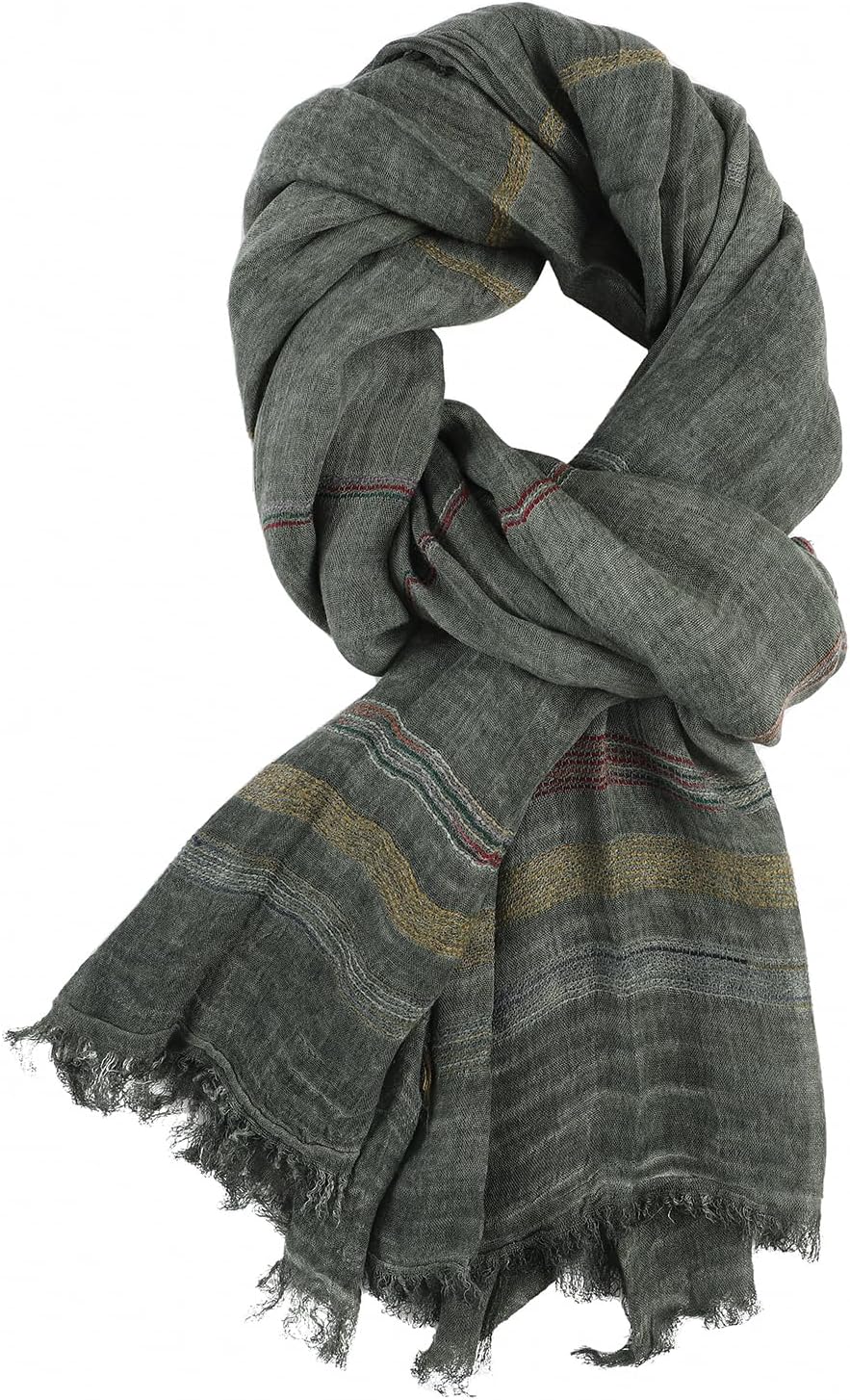 Unisex Striped Men Scarf Lightweight Cotton and linen Large Scarves Winter Warm Scarfs for Women