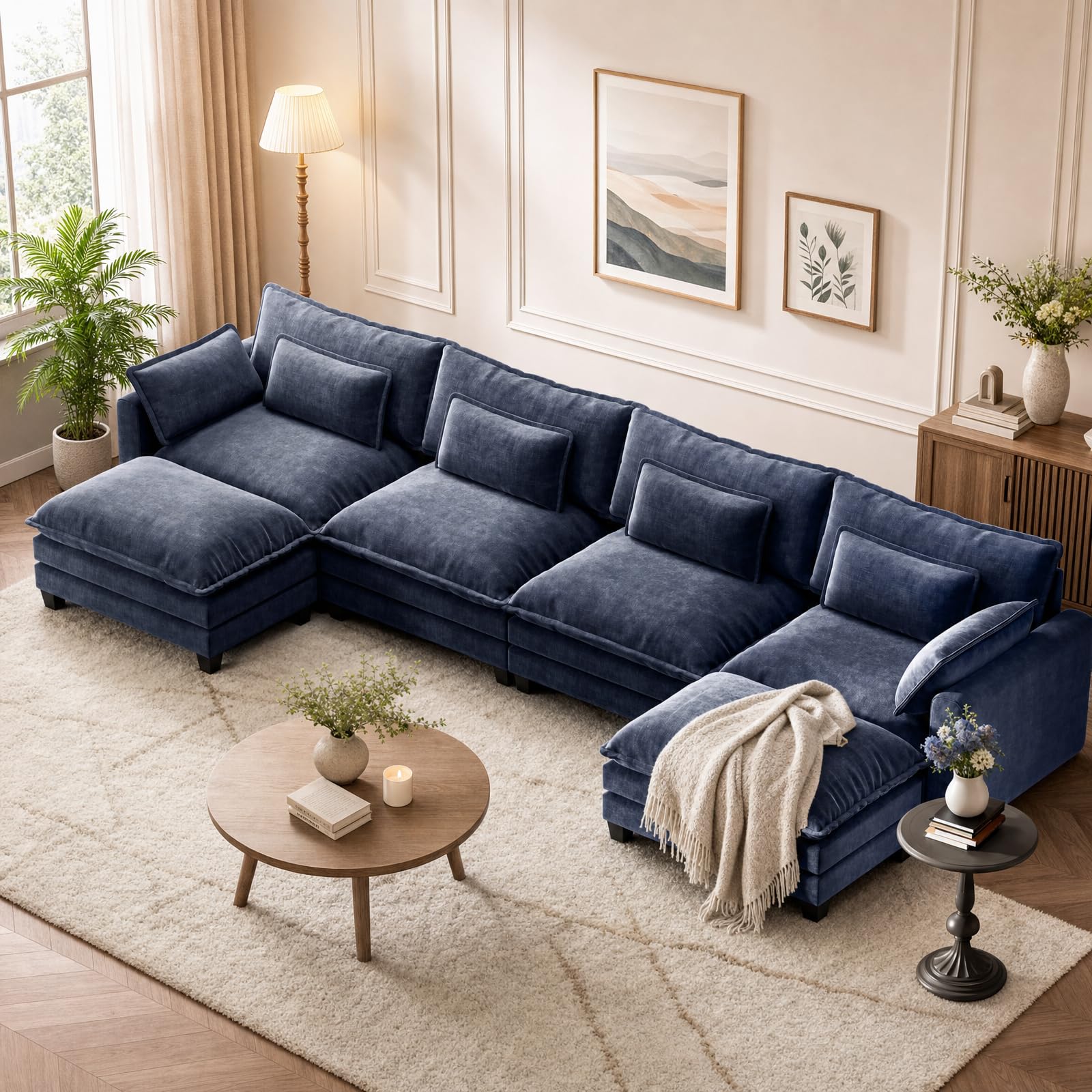 View 1 of **TRAILER PICK UP ONLY, TWO PALLETS** Marsail 6-Seat Modular Sectional Sofa, Blue