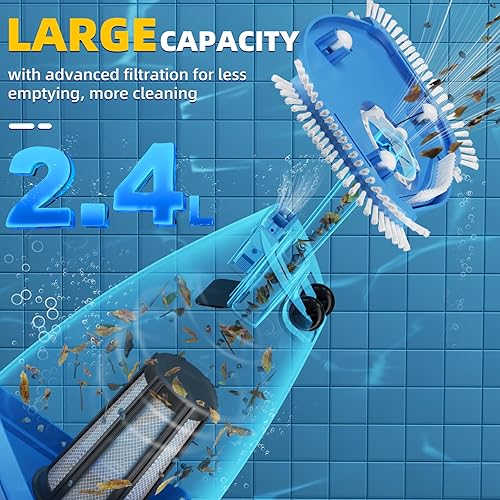 Miniatura 4 de Aspiradora de piscina inalámbrica con poste telescópico, succión potente de 26.5 galones/min, limpiador de piscina recargable de mano con 1 hora