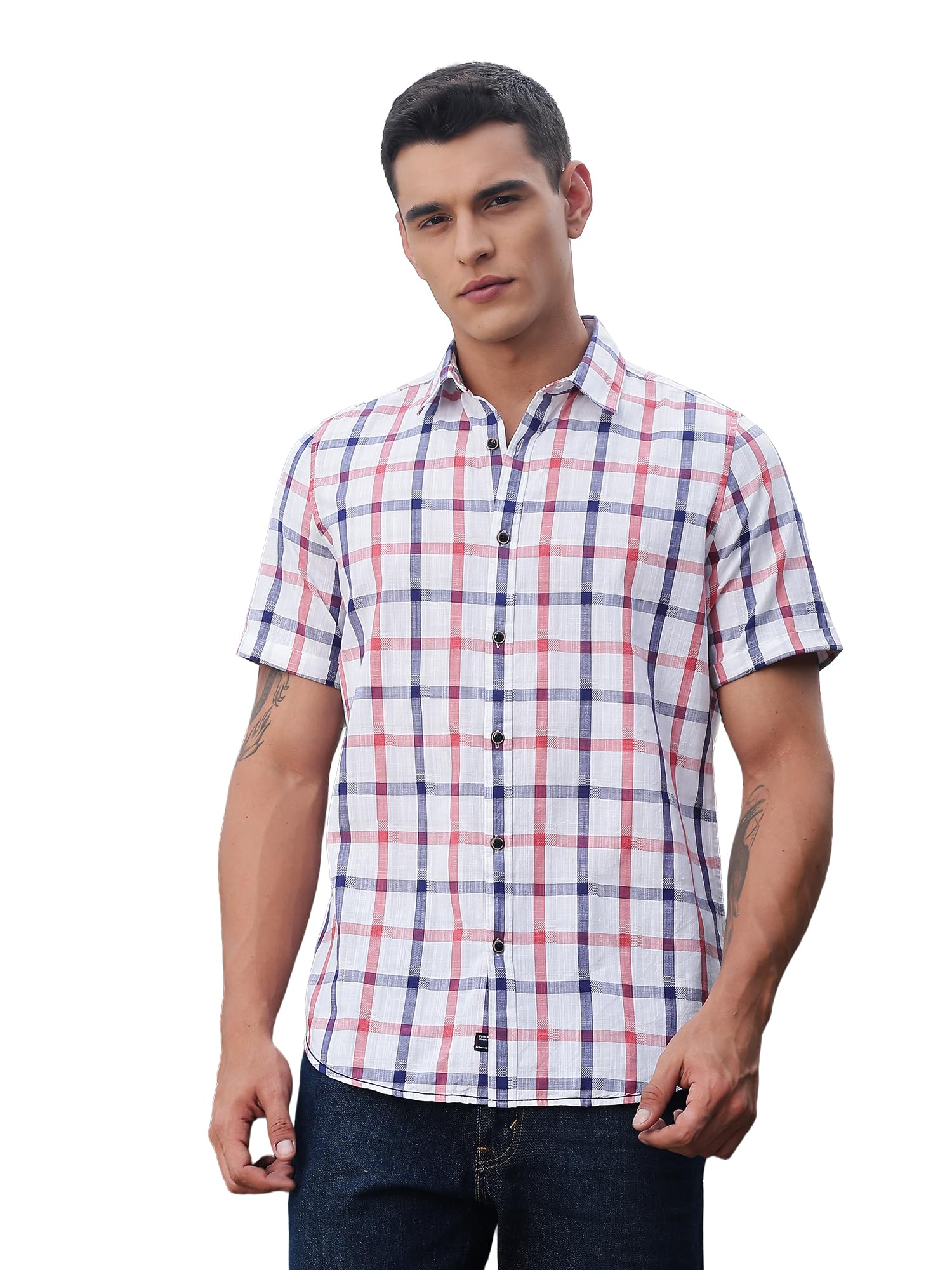 thomas scott Men's | Classic | Spread Collar | Short Sleeves | Tartan Checks | 100% Cotton | Casual | Shirt | (Available in Plus Size)-picture-11