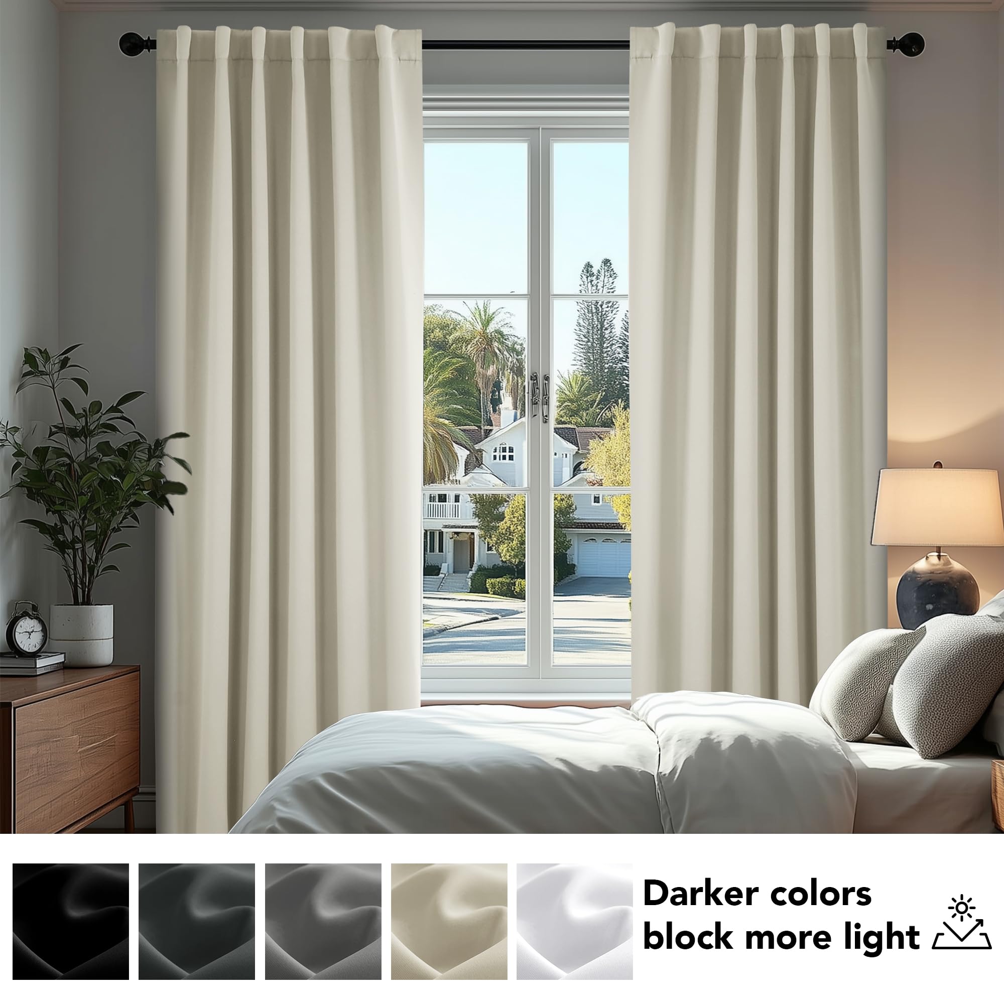 Deconovo Cortinas Opacas Térmicas Aislantes del Frío y del Calor para Ventanas, Cortinas para Salón y Dormitorio, 3 Modos de Montaje, 140 x 240 cm, Beige Claro, 2 Paneles