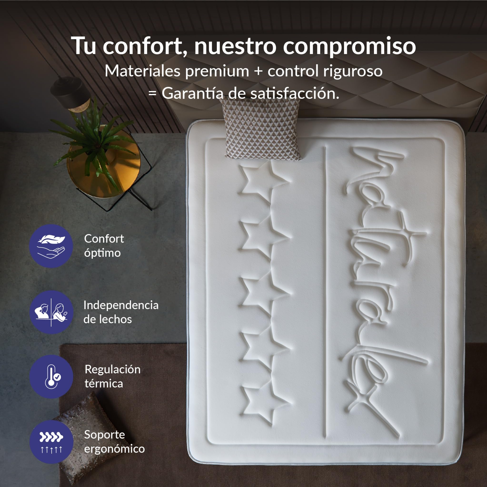 Naturalex - Privilege - Colchón 150x190 cm Núcleo Híbrido - 30 cm | Híbrido Muelles Ensacados y Viscoelástica - Espuma HR y Blue Látex - Ergonómico, Transpirable, Gran Adaptabilidad - Semifirme