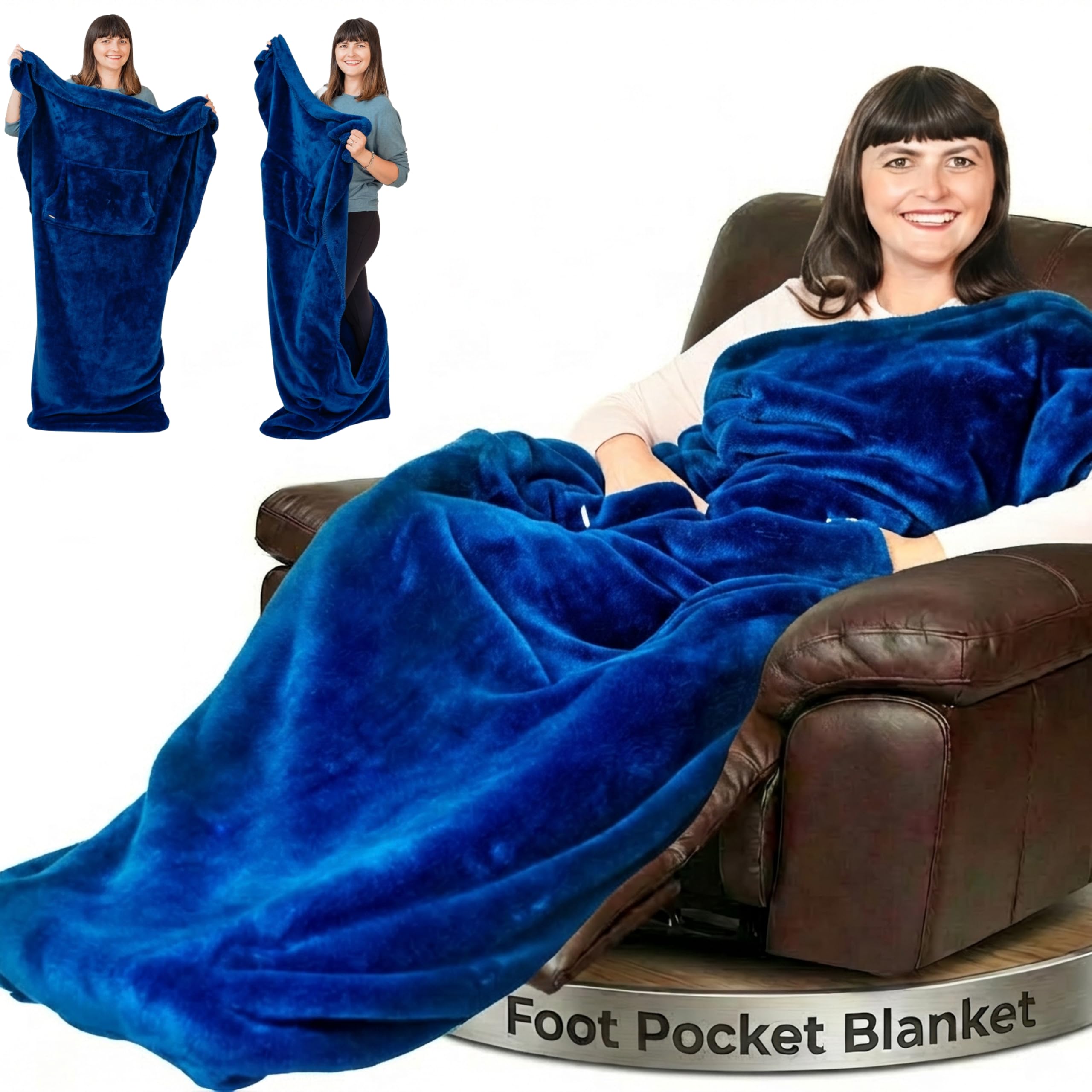 EzrAllora Plush Fleece Lightweight Foot Pocket Blanket - TV Throw