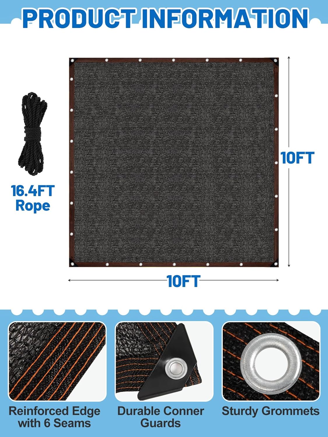 95% High Density Dog Kennel Shade Cover - 10x10ft Anti-Tear & Easy Setup Shade Cloth for Garden Outdoor Patio Greenhouse Balcony Chicken Coop Pet Crate