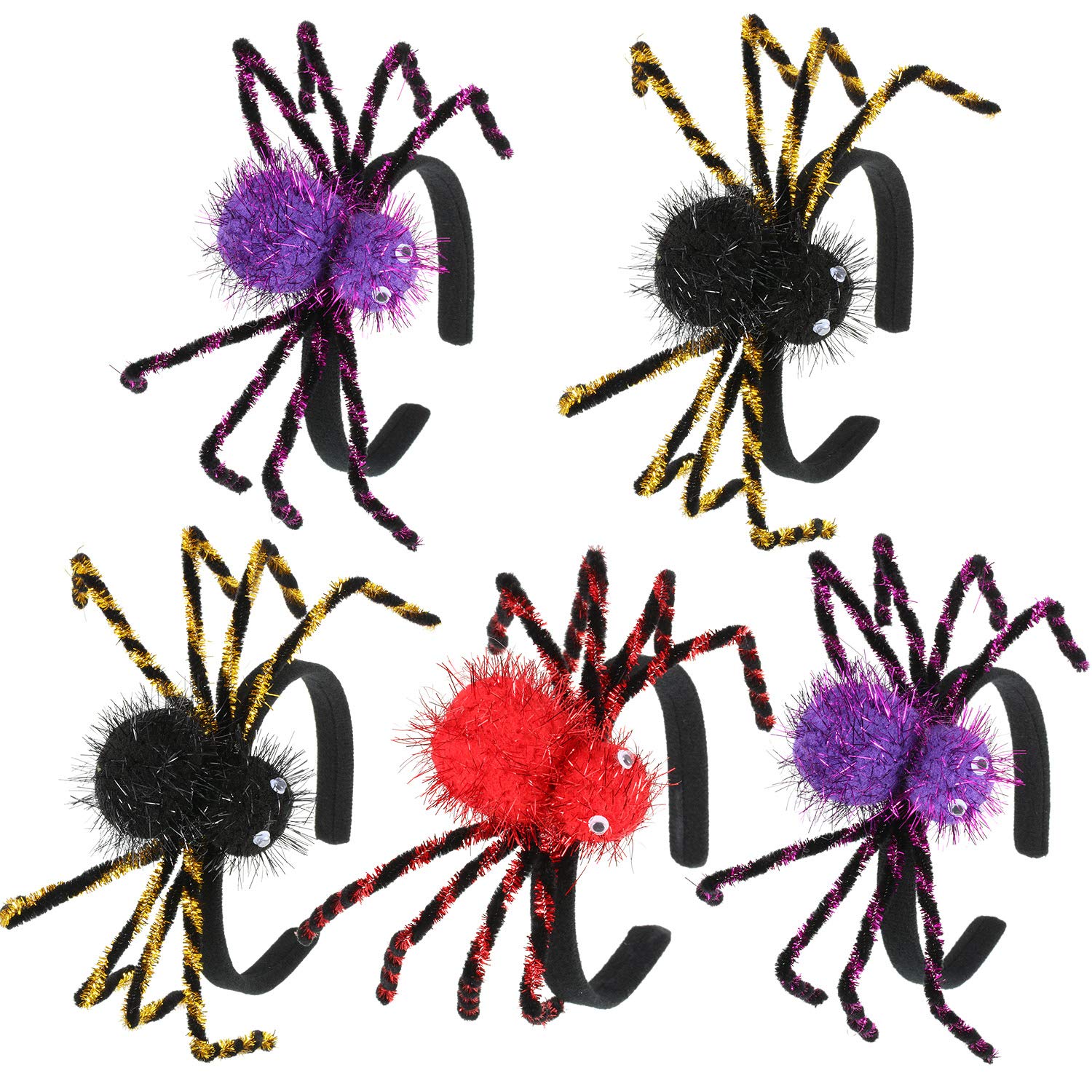 5 Pieces Spider Headdress Halloween Headband Spider Hair Hoop for Spider Head Cosplay Headwear Masquerade Halloween Holiday Theme Party Accessories