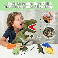 Vista 2 de Muiteiur Animales de Peluche de Dinosaurio con Bebés, Suave Peluche T-Rex de 19.6 Pulgadas con Barriga con Cremallera que Contiene 5 Lindos Bebés