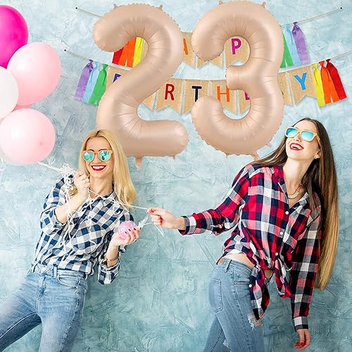 Miniatura 5 de FUEAWIM Globos de 40 pulgadas, número 3, globos retro de albaricoque 3 para 3 cumpleaños, globos de aluminio de color caramelo nude. Globos de