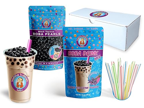 LAVENDER - Kit de té Boba de té con leche caja de regalo que incluye té en polvo perlas de tapioca y pajitas de Buddha Bubbles Boba