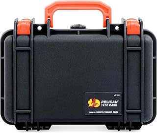 Pelican Protector 1170 Case by ColorCase - Black - Small Size Waterproof Case with Pick & Pluck Foam & Convoluted Lid Foam - Orange Handles & Latches