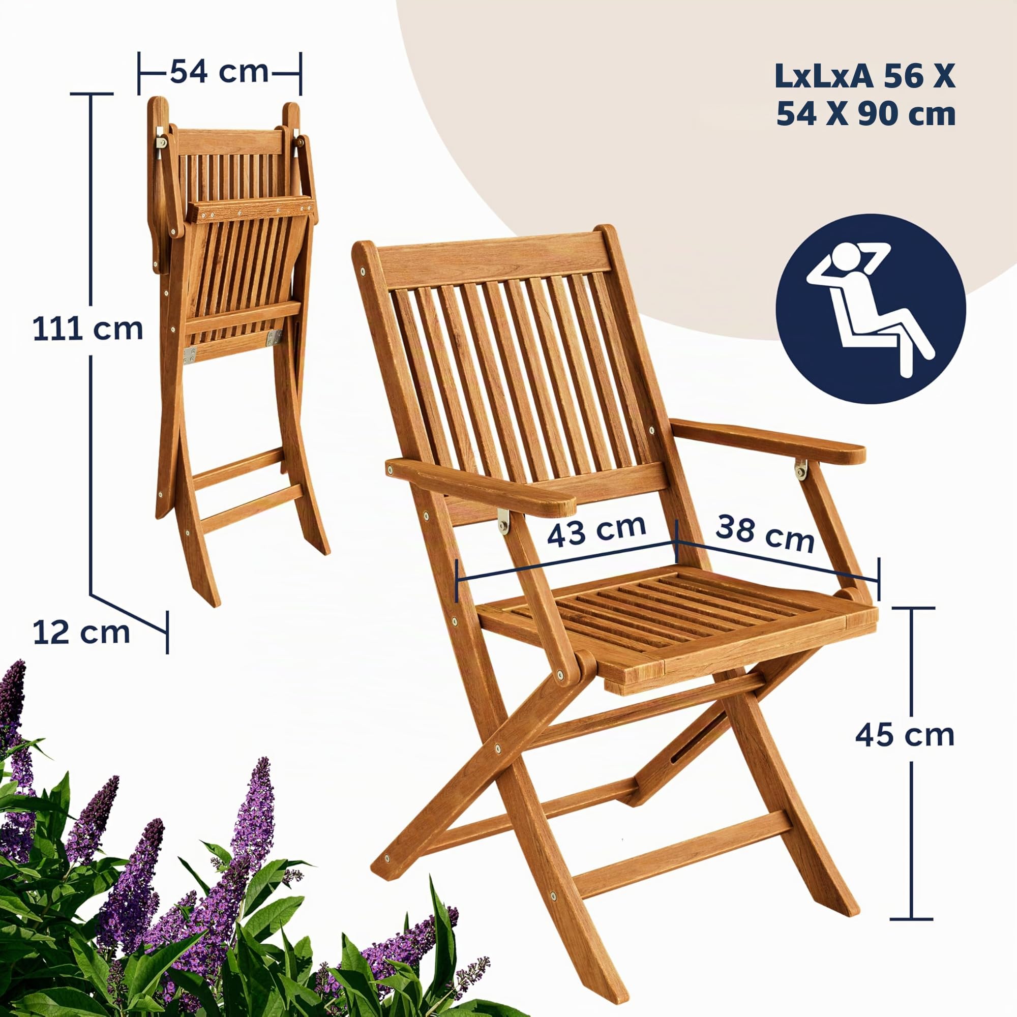 Deuba Sedie da Giardino Set di 4 Sydney pieghevoli in Legno di Acacia con braccioli Certificazione FSC® patio sedie da pranzo terrazza balcone