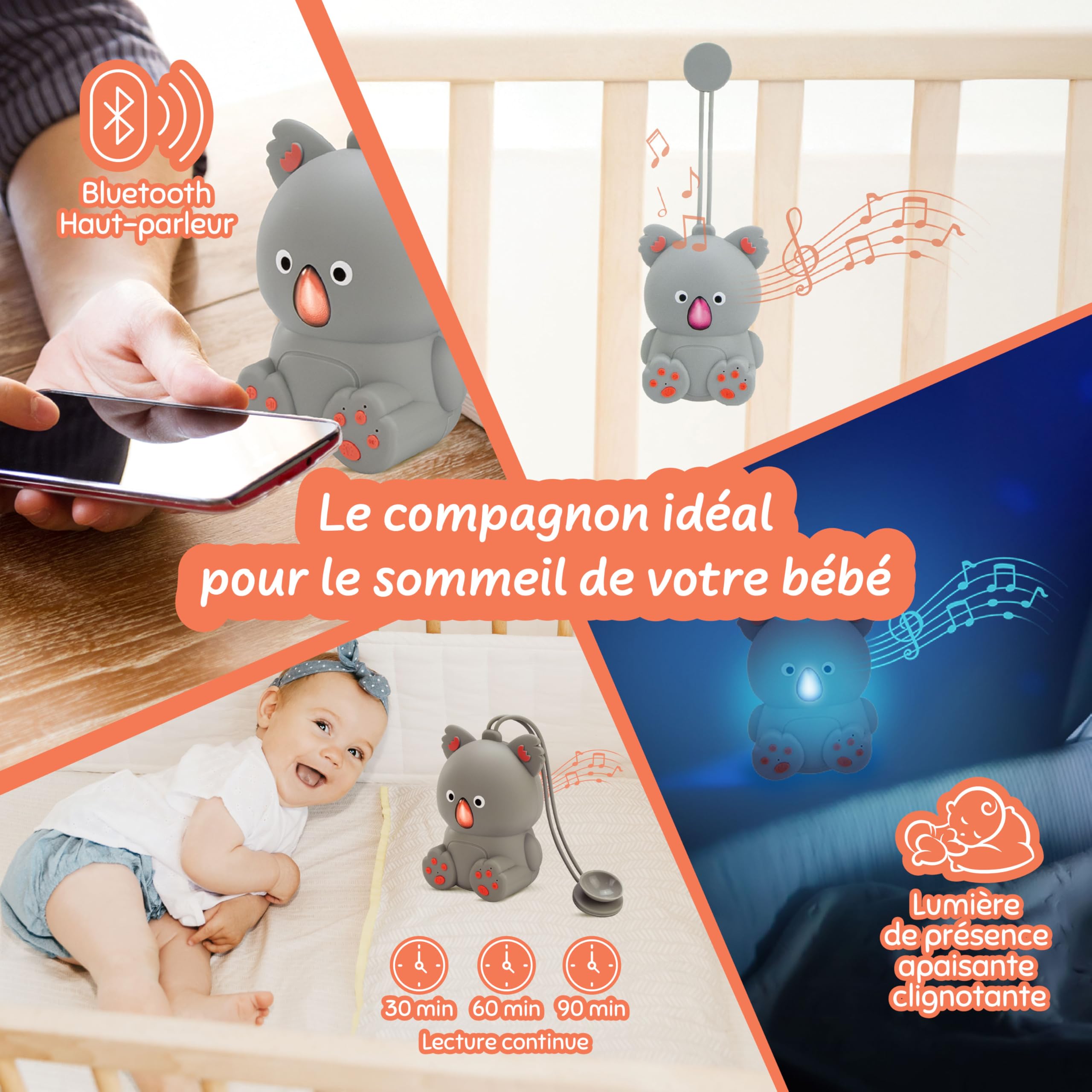 Science4you Sleepy Koala - Veilleuse de Bruit Blanc pour Bebe 3-en-1, Peluche Musicale avec Lumière Qui respire, Aide au Sommeil Nouveau-Né, Portable et Rechargeable, Cadeau de Naissancee